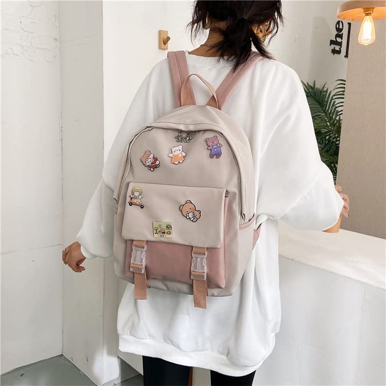 Stylish 15.7 Inch Kawaii Aesthetic Backpack for Women - Cute Japanese College School Bag with Badge Holder (Black) - Perfect for School, Travel & Everyday Use