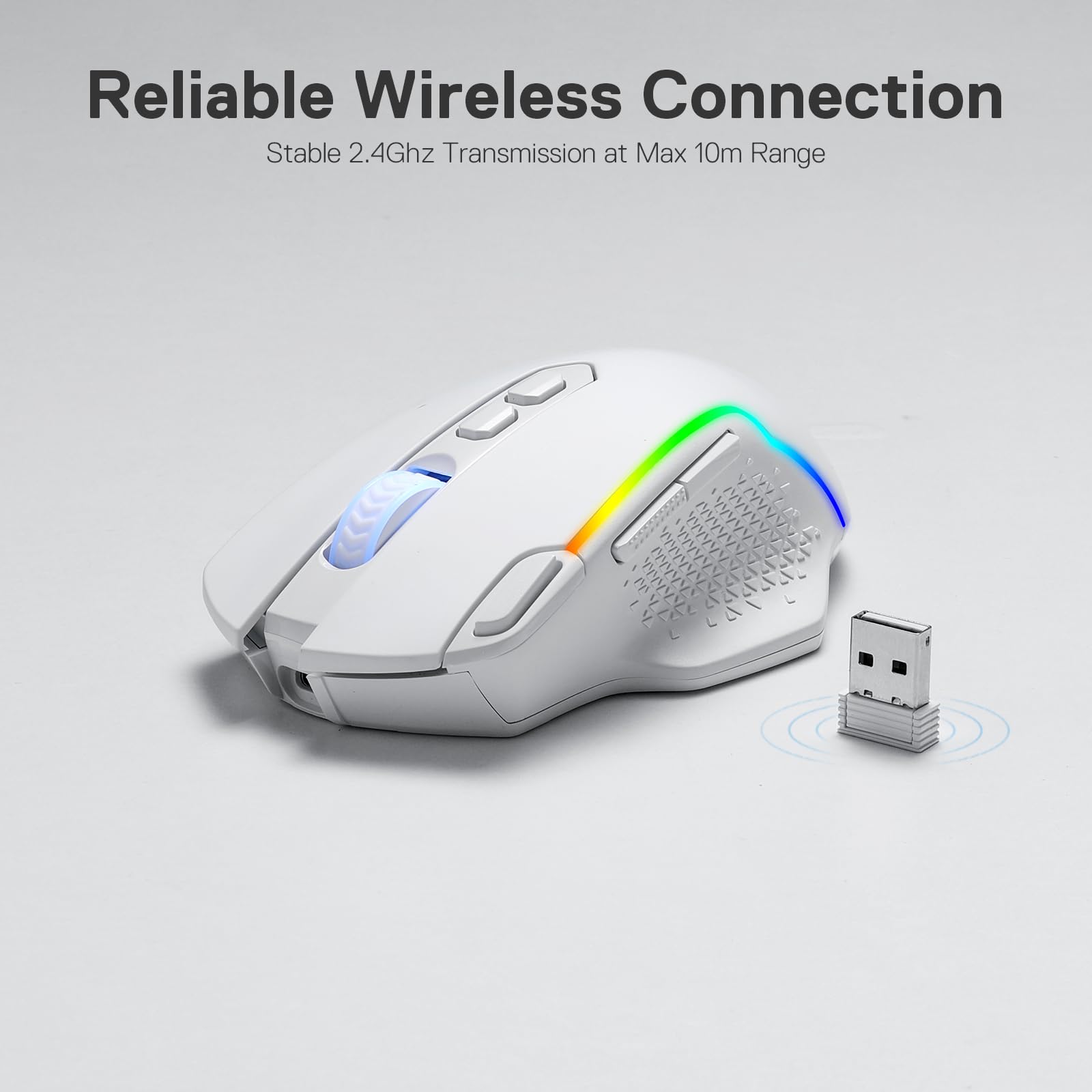 Redragon M810 Pro Wireless Gaming Mouse - 10000 DPI Wired/Wireless Mouse with Rapid Fire Key, 8 Programmable Macro Buttons, 45-Hour Battery Life & RGB Backlighting for PC, Mac, Laptop - Perfect for FPS, MOBA Games and Office Work