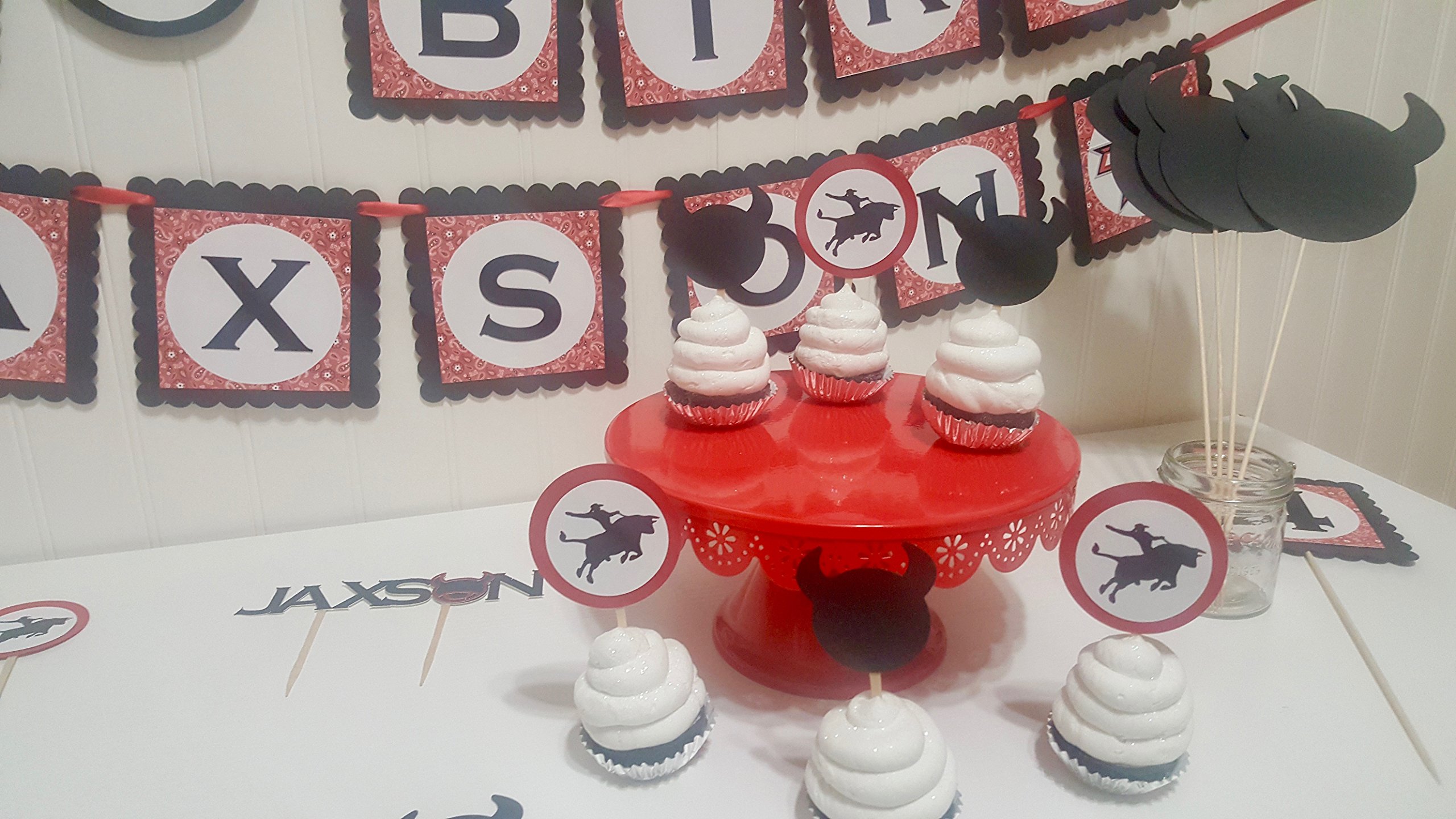 Bull Rider Cupcake Toppers - Western Theme Cowboy Party Decorations for Birthday Cakes, Baby Showers & Rodeo Events