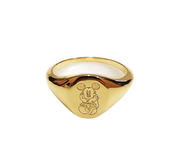 Sterling Silver Mickey Mouse Personalized Engraved Signet Ring - Custom Cartoon Jewelry for Women & Men - Perfect for Gifts, Disney Fans, and Everyday Wear - Yellow - MJR0054MKY