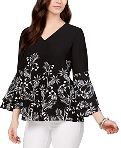 Alfani Women's Printed Bell-Sleeve Blouse - Flowy Casual Top for Work, Date Night & Everyday Wear