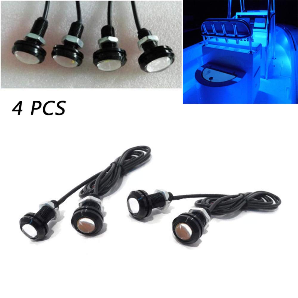 4PCS 12V Blue LED Marine Boat Lights - Waterproof 3W Deck Storage Kayak Bow Trailer Bass Fishing Lamps - Perfect for Night Fishing, Boat Navigation & Waterproof Lighting