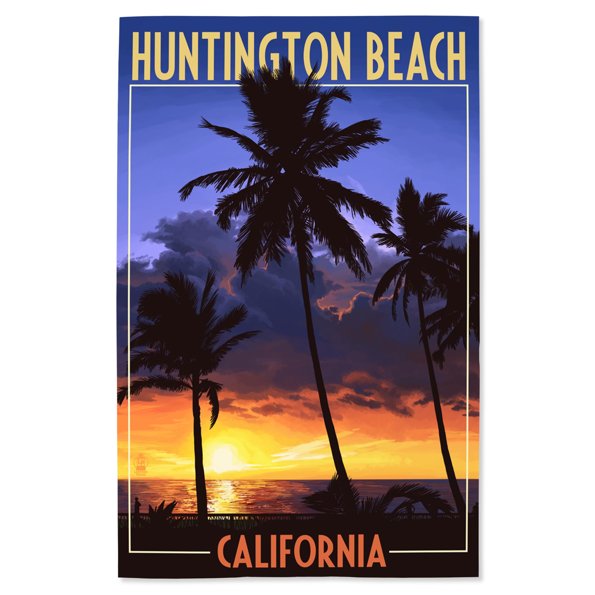 Lantern Press 16x24 Inch Giclee Art Print - Huntington Beach California Sunset with Palm Trees | Coastal Wall Decor for Living Room, Bedroom & Office