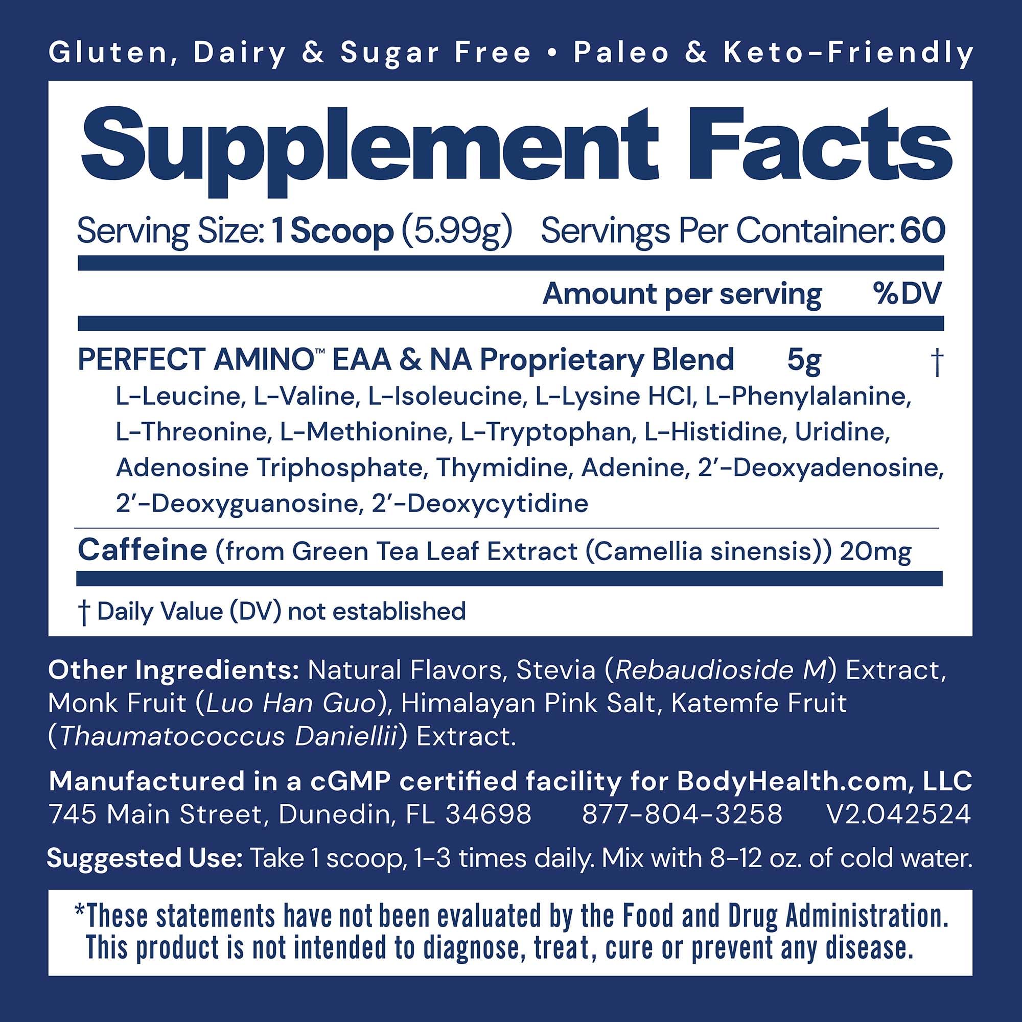 BodyHealth PerfectAmino Powder - BCAA & EAA Supplement for Pre & Post Workout Recovery - Muscle Building & Energy Boosting Amino Acid Drink for Men & Women - Mocha Flavor (60 Servings) - Ideal for Gym, Fitness & Athletic Performance
