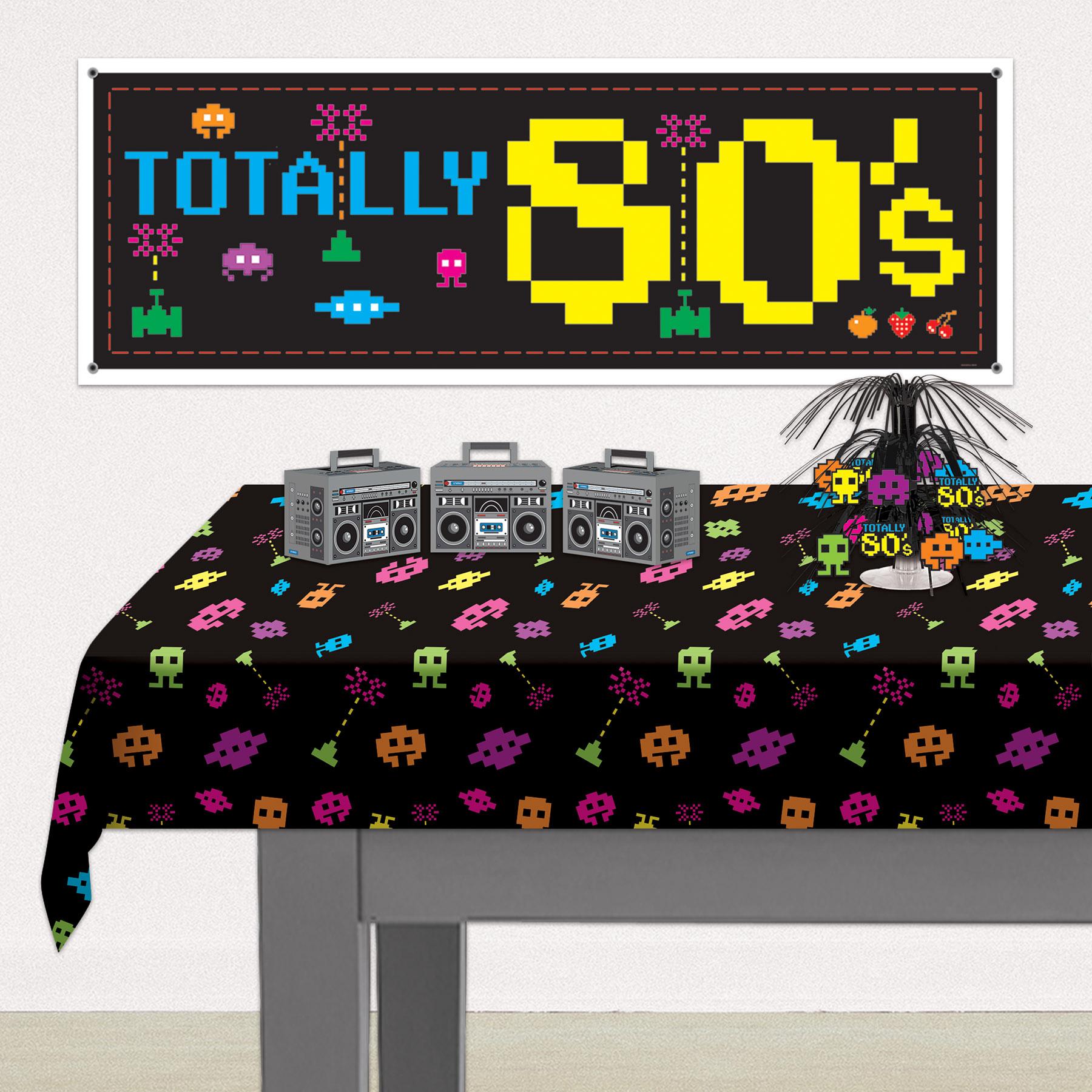 80's Retro Party Table Cover - 12 Pack Disposable Plastic Tablecloth for Birthday, Anniversary & Themed Events - Perfect for 80s Theme Party Decorations