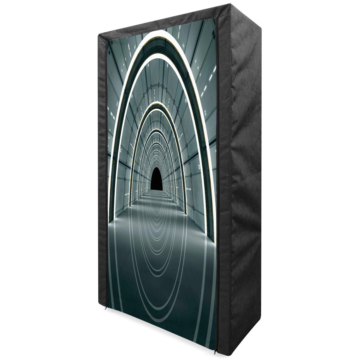 Ambesonne Outer Space Portable Fabric Wardrobe - 3D Sci-Fi Futuristic Corridor Design with Shelves, Blue Grey Clothing Organizer (33.5 Inch) | Perfect for Bedroom, Dorm, Apartment & Small Space Storage Solutions