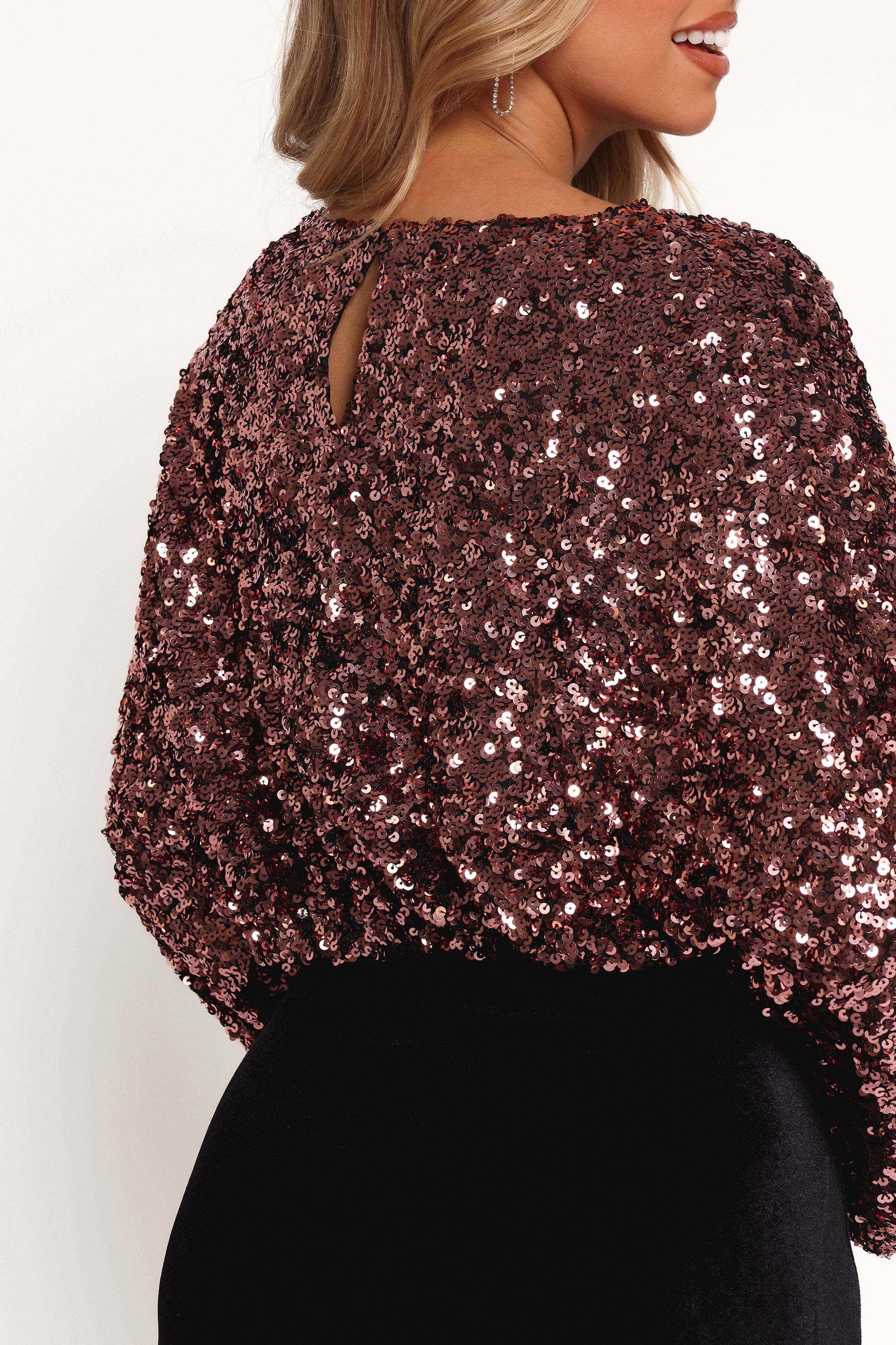 Adelina Sequin Top for Women - Black Rose Glitter Party Blouse, Elegant Evening Wear for Night Out, Club, Dinner Date, and Special Occasions