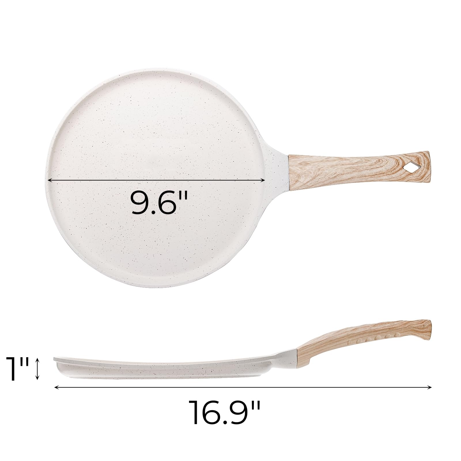 Hiceeden 10-Inch Nonstick Ceramic Crepe Pan with Spreader - Detachable Handle, Induction Compatible, PFOA Free Tortilla & Pancake Griddle for Gas, Electric & Induction Stoves - Perfect for Crepes, Dosas, Tortillas & More (White)