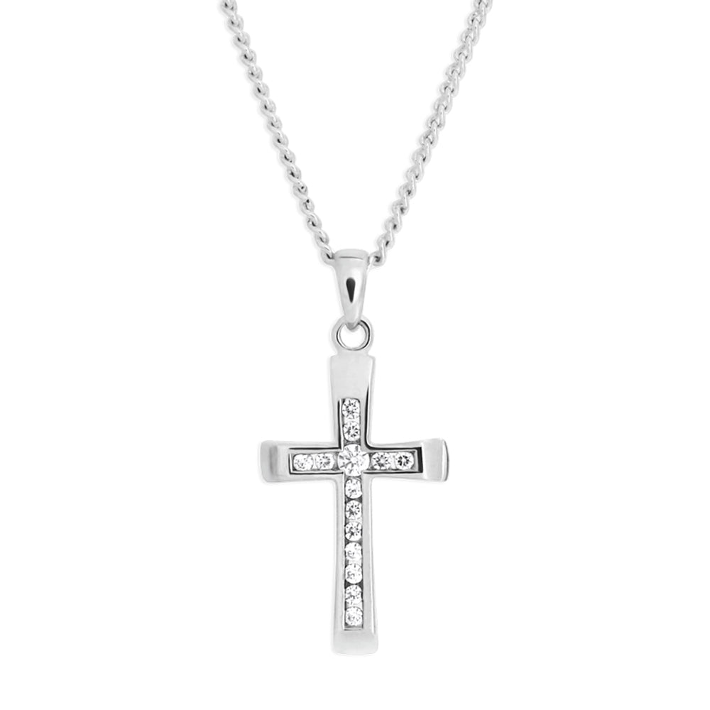 9ct White Gold Cubic Zirconia Cross Pendant Necklace for Women - Elegant Religious Jewelry Gift for Baptism, Confirmation & Everyday Wear