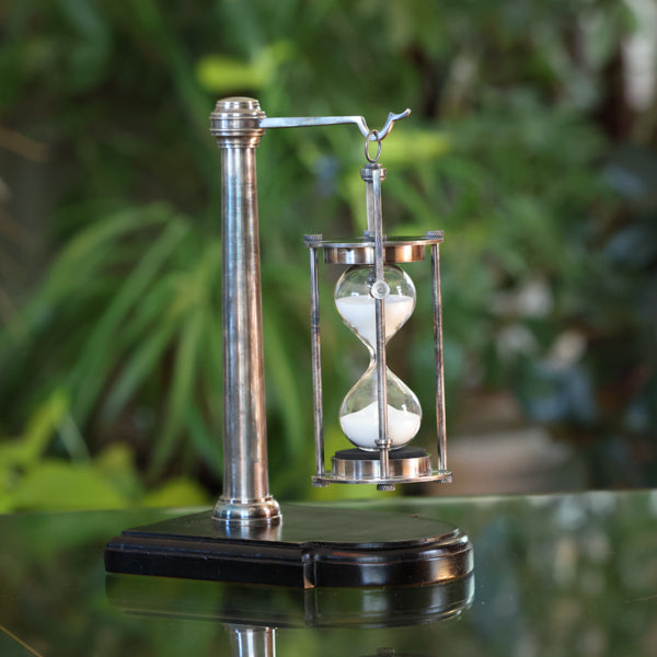Premium Silver 30-Minute Hourglass Timer with Wooden Stand - Perfect for Board Games, Meditation & Home Office Decor