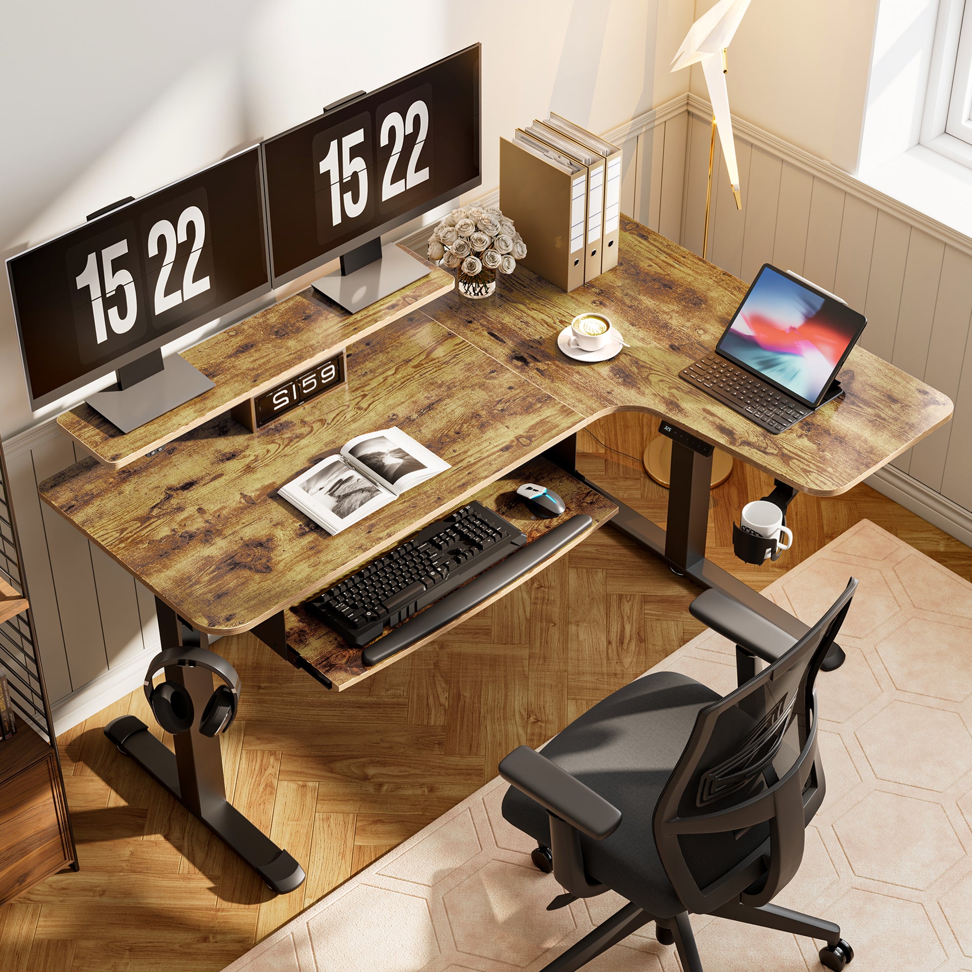 Ergonomic L-Shaped Standing Desk with Accessories Set (60x23 Inches) - Perfect for Home Office & Workspace Setup