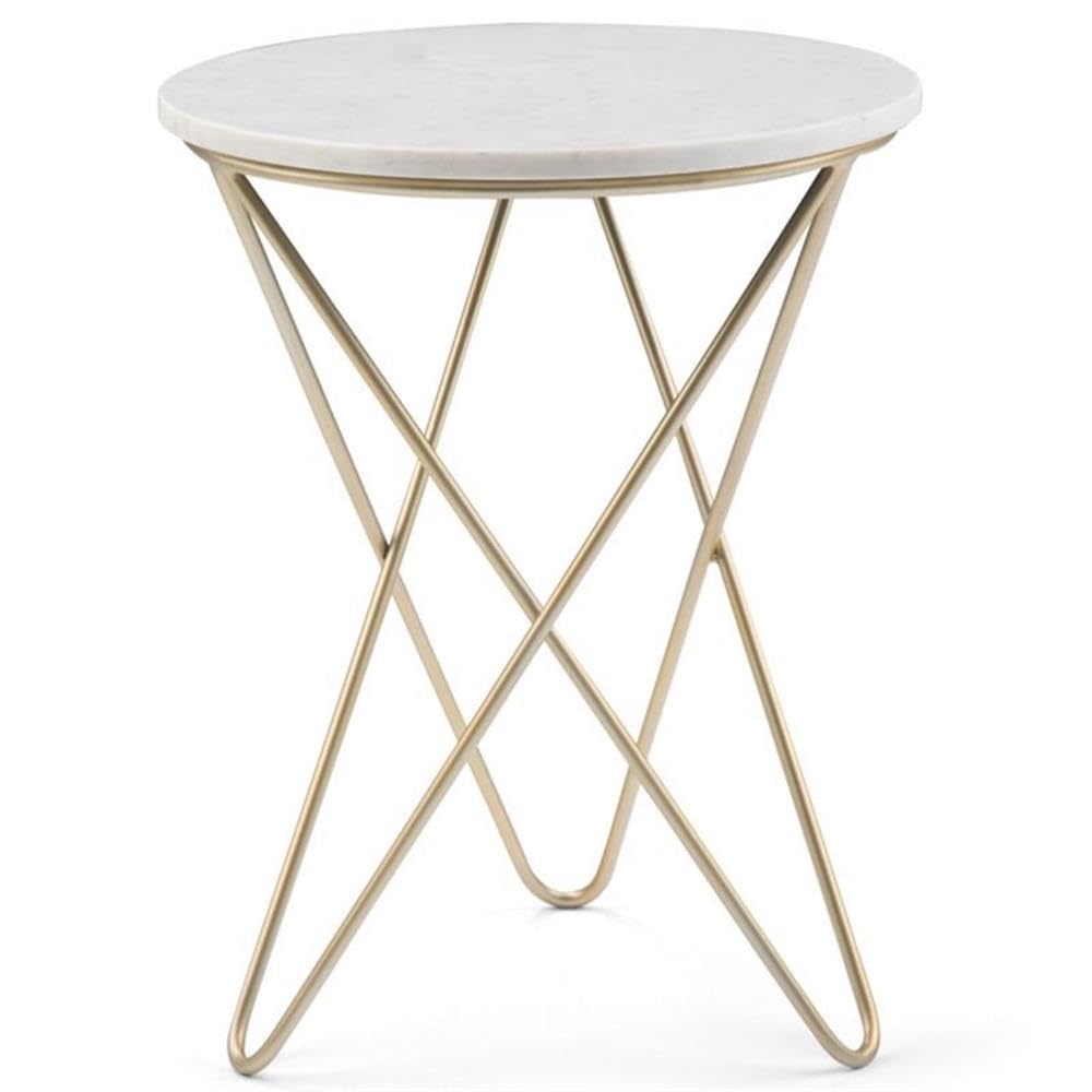Boho Round End Table with Storage Shelf - Small Space Nightstand, Rustic Telephone Table for Living Room & Bedroom - Gold Corner Parsons Table with White Marble Top | Perfect for Sofa Side, Apartment Decor & Cozy Spaces