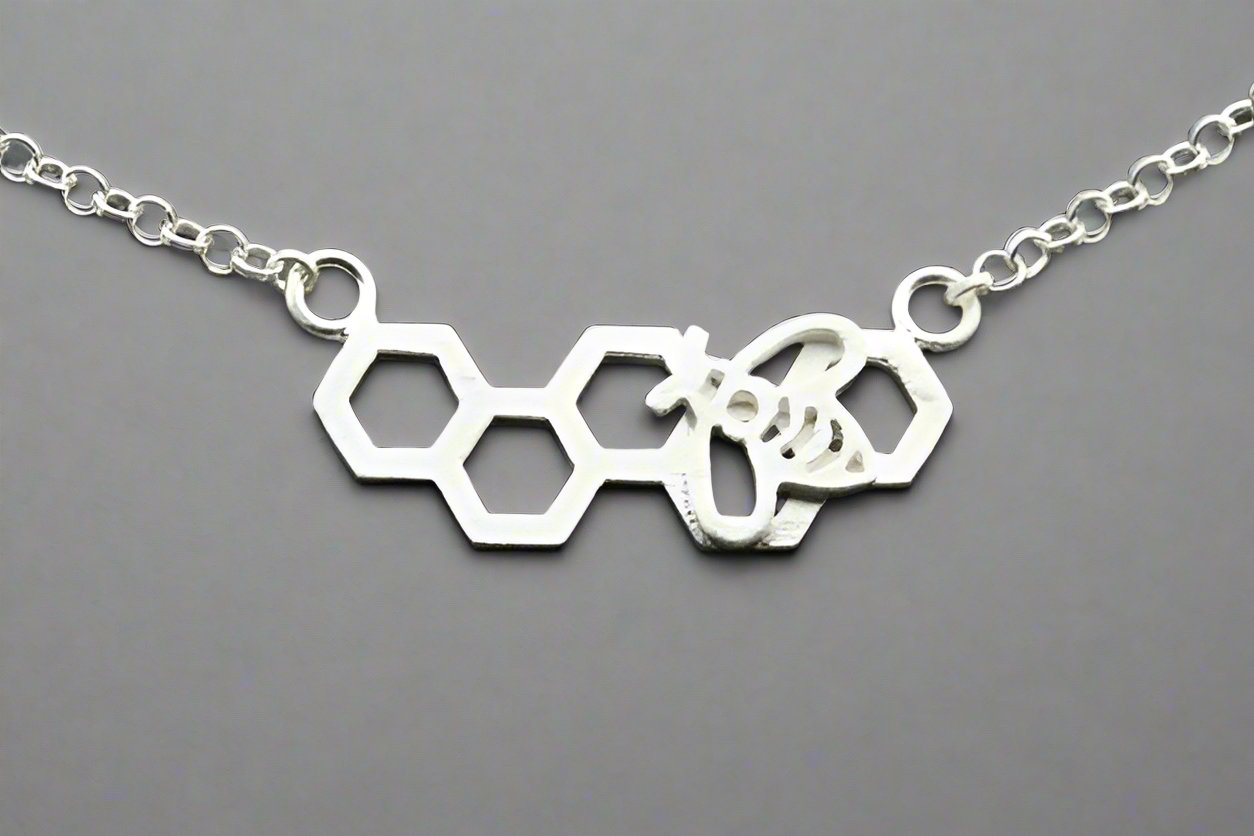 Elegant Honeycomb & Bee Necklace in Sterling Silver - Perfect for Nature Lovers & Boho Fashion