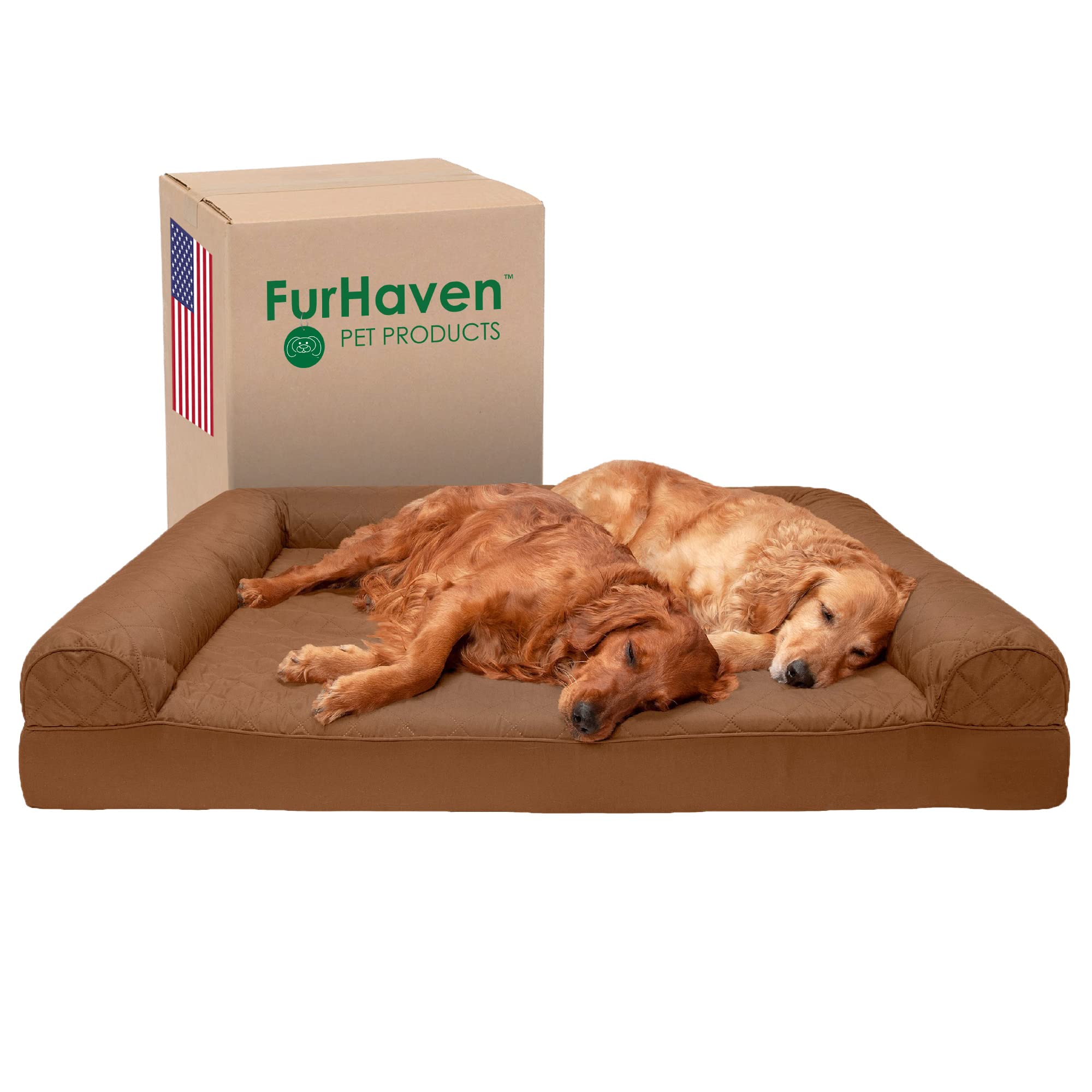 Furhaven Orthopedic Dog Bed for Large Dogs up to 125 lbs - Removable Bolsters & Washable Cover - Quilted Sofa Design in Toasted Brown (Jumbo Plus/XXL) - Perfect for Joint Pain Relief & Comfortable Sleeping in Living Room or Bedroom