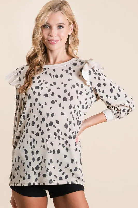 BiBi Dalmatian Print Terry Top with Contrast Band - Stylish Baby Bodysuit for Playdates & Photo Shoots