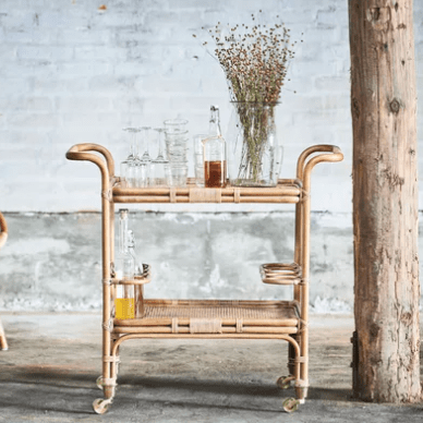 Stylish Carlo Rattan Bar Cart with Wheels - Perfect for Home Bars, Outdoor Entertaining & Living Room Decor