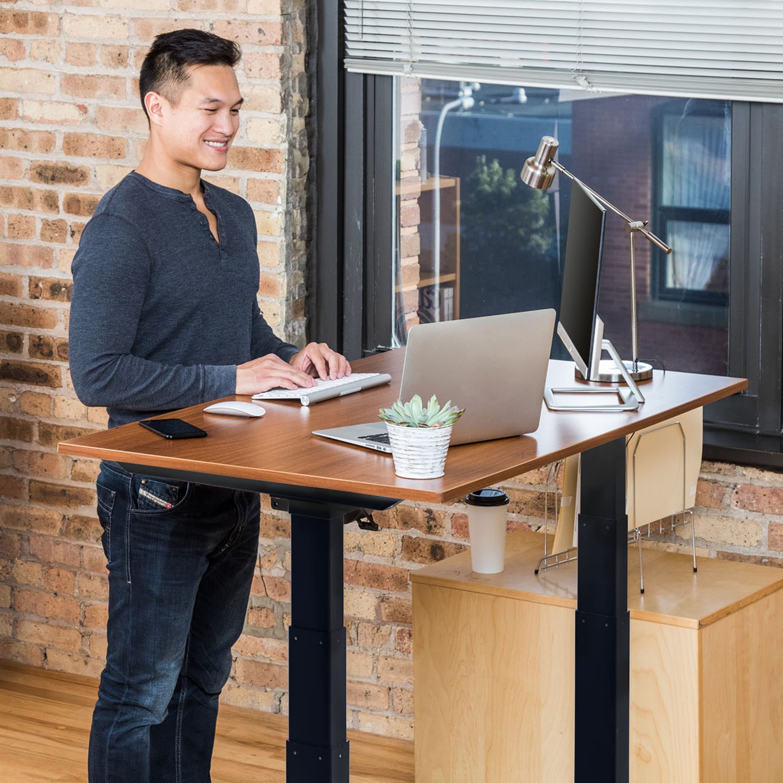 Electric Adjustable Height Standing Desk with Programmable Memory - Black Frame & Teak Top, 48
