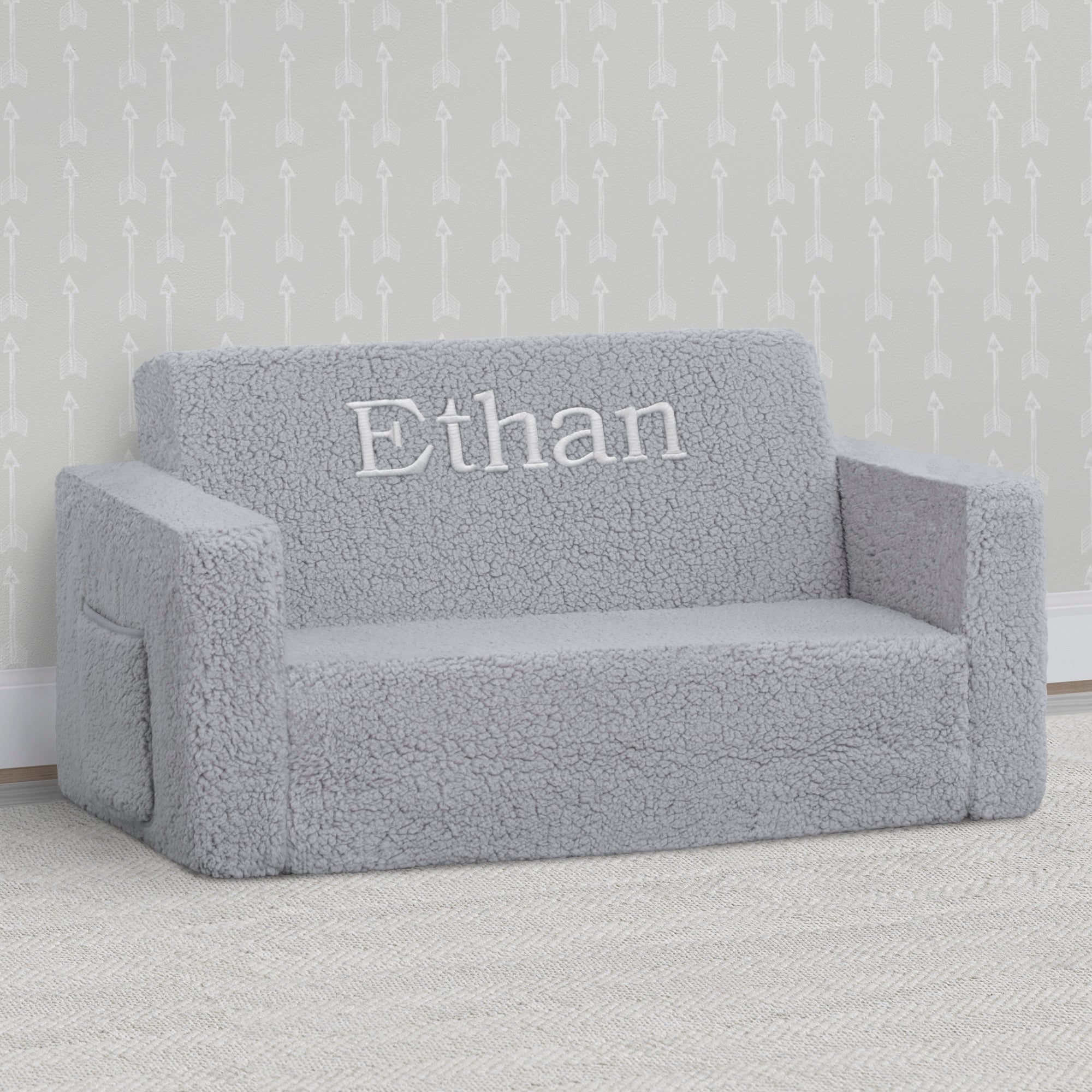 Personalized Cozee Flip Out Sherpa 2-in-1 Convertible Sofa to Lounger for Kids - Soft & Comfy Children's Furniture for Playroom, Bedroom or Nursery