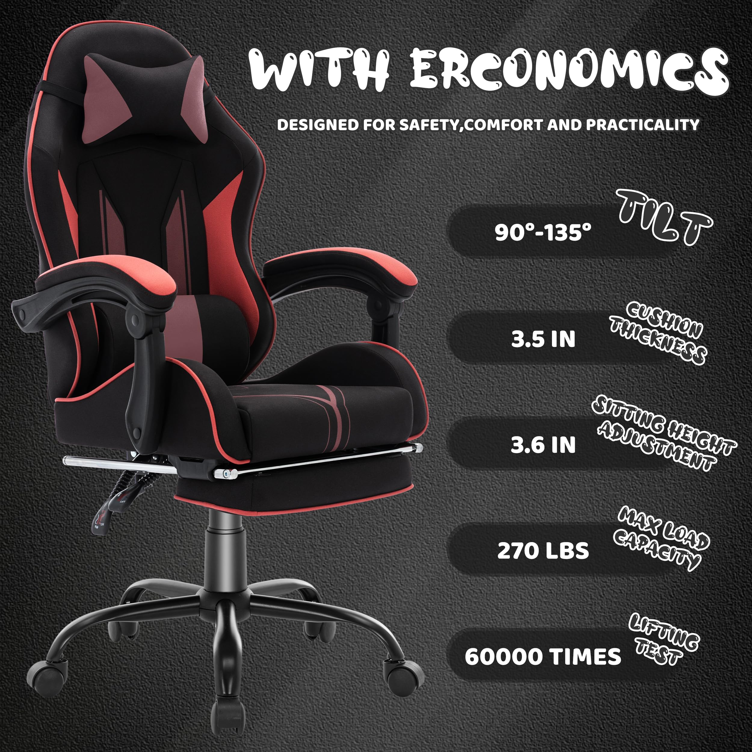 Ergonomic Gaming Chair for Kids & Teens - Adjustable Racing Computer Chair with Footrest & Lumbar Support - Reclining PC Game Chair for Girls & Boys - Perfect for Gaming, Studying & Home Office (Black)