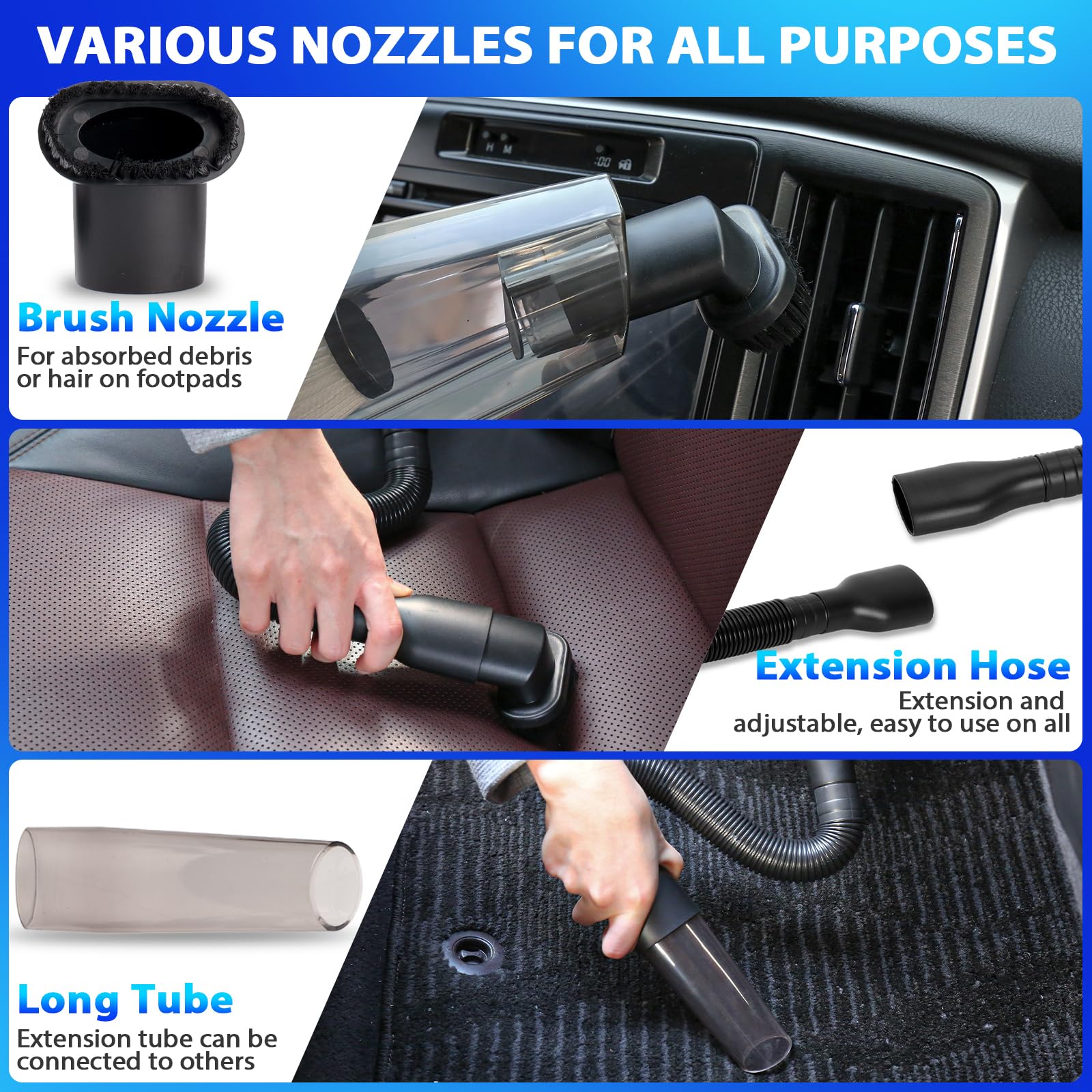 THINKWORK High Power Car Vacuum Cleaner Kit - 10Pcs Detailing Brushes with Storage Bag, Interior Car Cleaning Kit for Men & Women | Perfect for Car Detailing, Home & Office Vehicle Maintenance