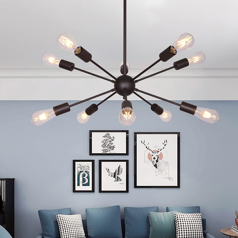 BONLICHT Modern Sputnik Chandelier - 10-Light Oil-Rubbed Bronze Ceiling Fixture, Vintage Industrial Pendant Lighting for Dining Room, Living Room, Bedroom | UL Listed Mid Century Lighting