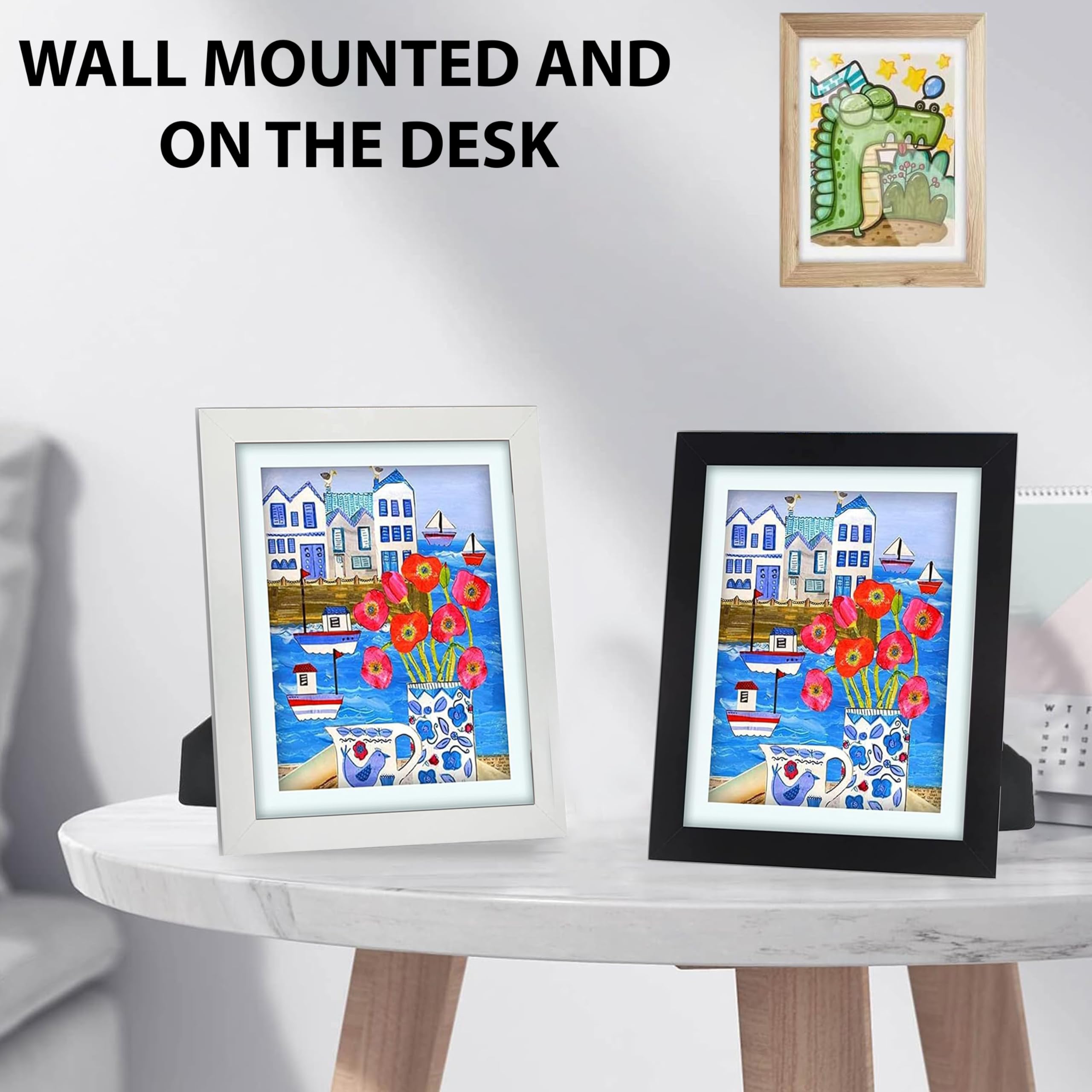 UFrame White Kids Art Frames with Stand - Front Opening Changeable Display for Children's Drawings & Paintings - Perfect for Nursery Decor, Classroom Art Displays & Kids Room Wall Decor
