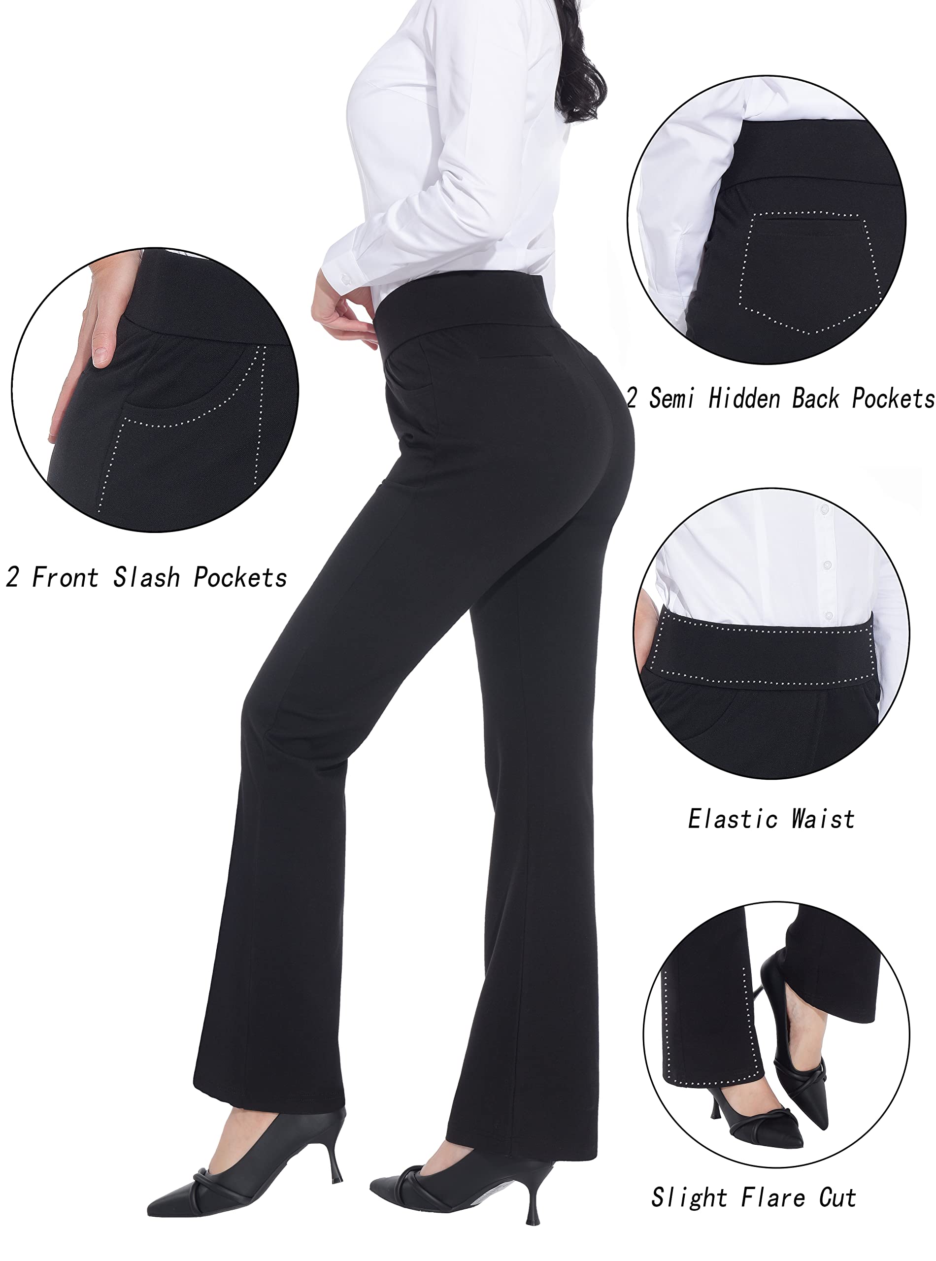 ZTN Women's High Waist Pull-On Dress Pants - Tummy Control Work Pants for Business Casual Office Wear - Stretch Comfort with 4 Pockets - Perfect for Office, Meetings & Professional Events