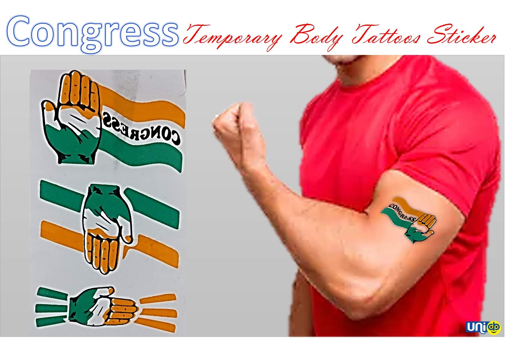 Realistic Temporary Indian National Congress Party Flag Tattoos - Waterproof Fake Tattoo Stickers for Men & Women (Neck, Shoulder, Arm, Thigh) - Great for Political Events, Costume Parties & Cultural Celebrations