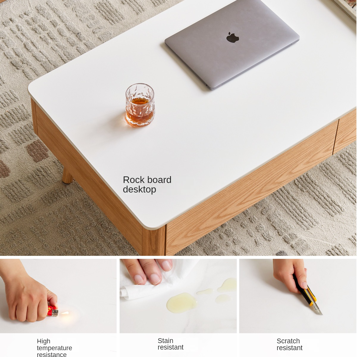 Solid Oak & Beech Wood Slate Coffee Table - Modern Minimalist Design for Living Room, Lounge & Office