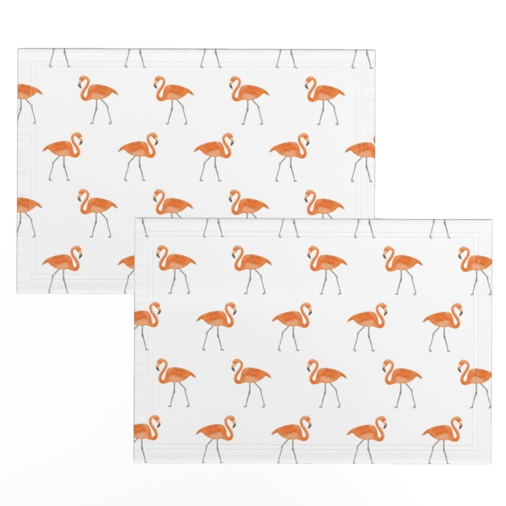 Flamingo Print Linen Cotton Canvas Placemats Set of 2 - Safari Africa Bird Animal Design Washable Table Mats for Dining Room Decor, Kitchen Table Setting & Party Tableware