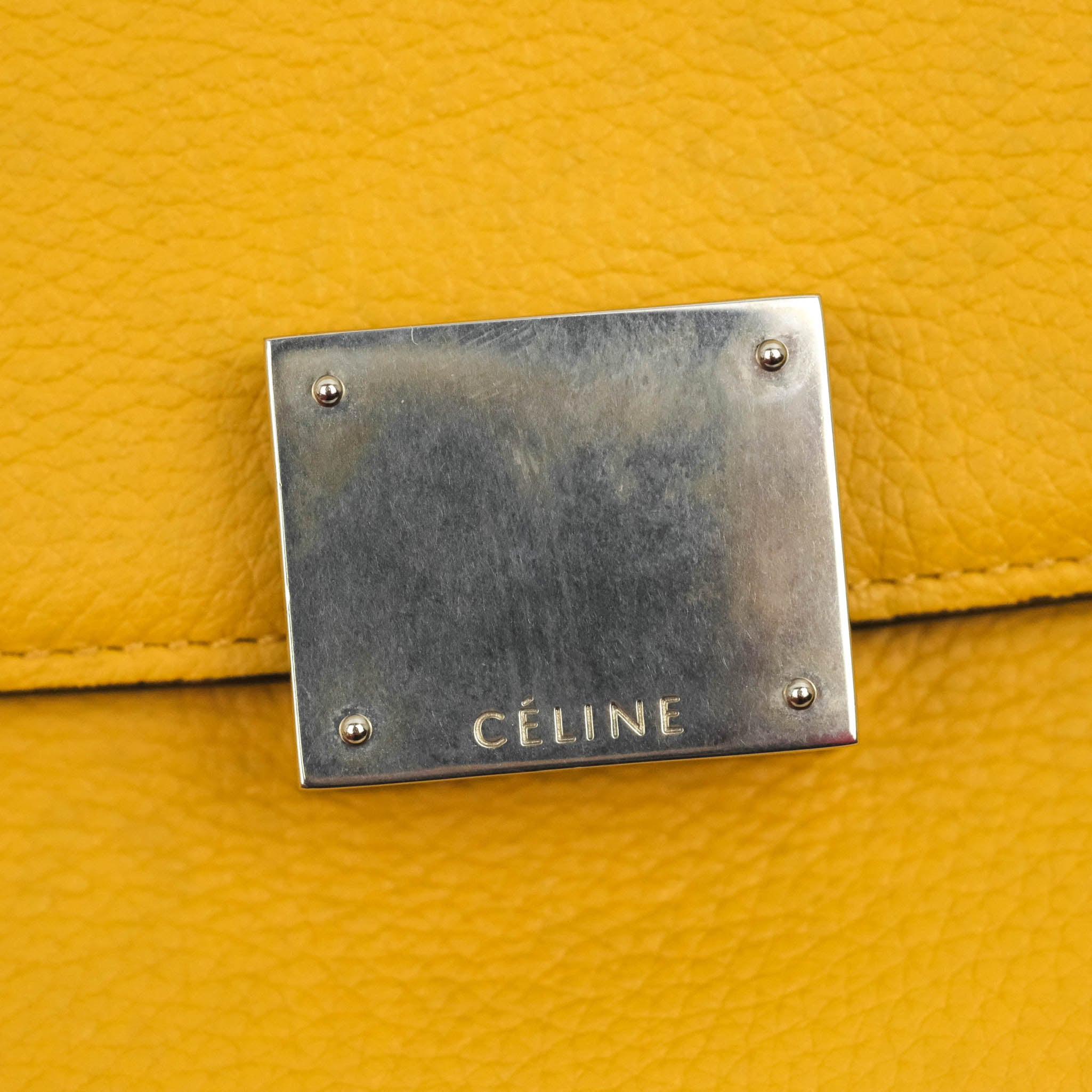 Celine Small Trapeze Bag in Mustard Yellow - Genuine Grained Calfskin Leather Crossbody Purse for Women | Perfect for Work, Travel & Everyday Use