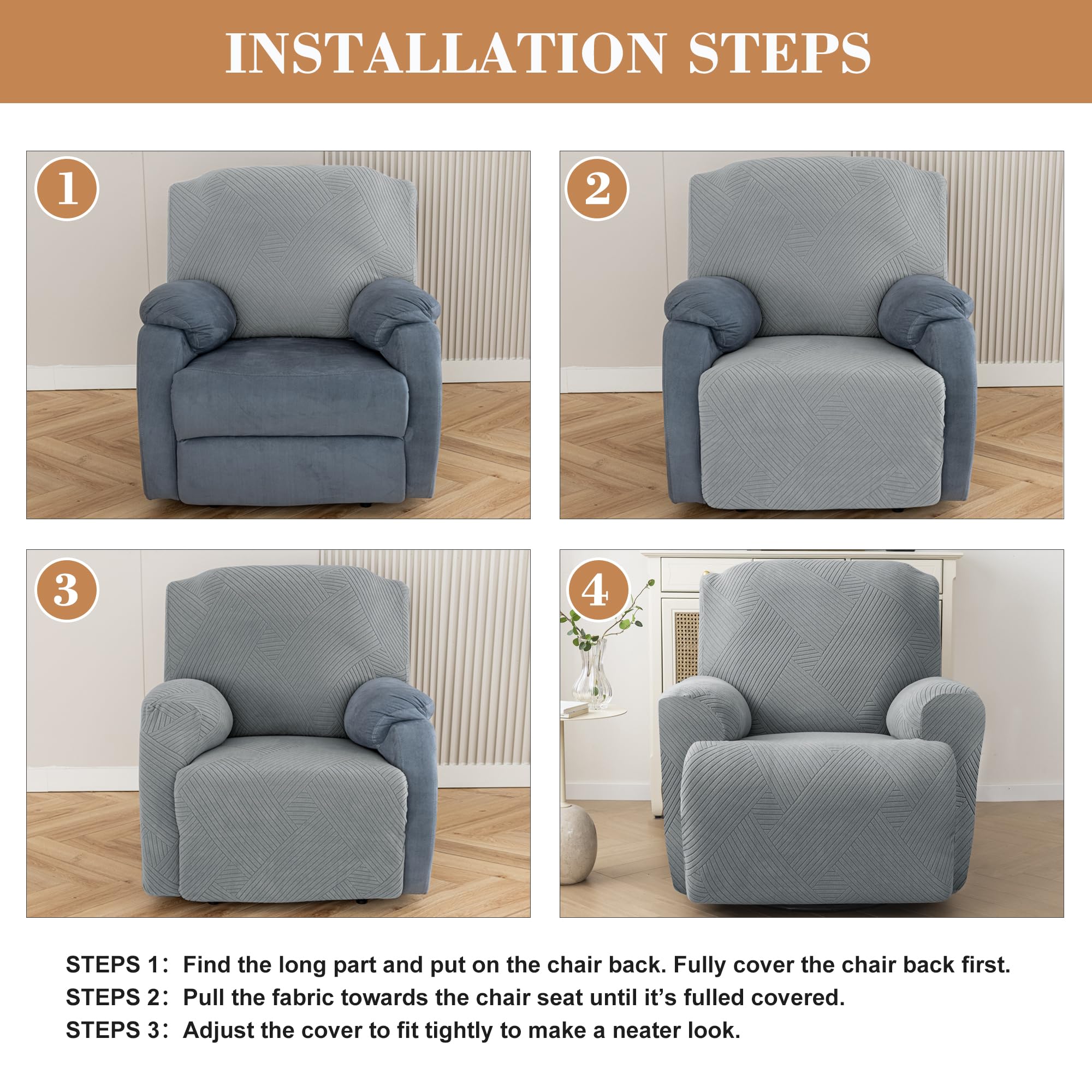 **Stretch Recliner Covers 4-Piece Set - Universal Fit for Lazy Boy & Recliner Chairs, Sofa Protector with 2 Pockets - Light Gray - Perfect for Pets, Kids & Home Decor**    *(Use Case: Ideal for protecting furniture from spills, pet hair, and daily wear while adding a stylish touch to your living room or family space.)*