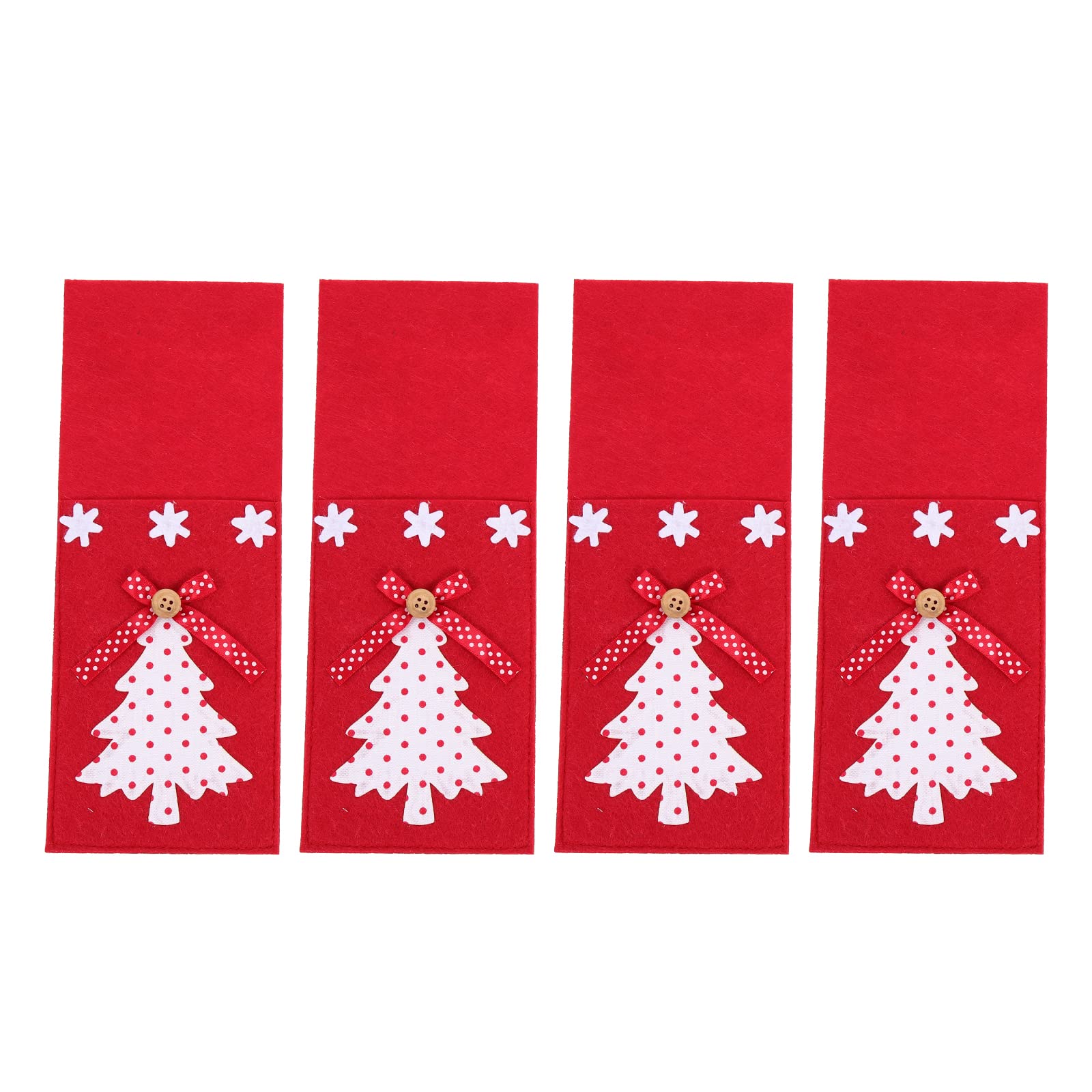 LUOZZY 4-Piece Christmas Cutlery Bags Set - Festive Xmas Tree & Snowflake Design for Holiday Tableware Storage - Perfect for Christmas Party Decorations, Gift Favors & Home Adornments (Red) - Ideal for Holiday Gatherings, Dinner Parties & Festive Table Settings