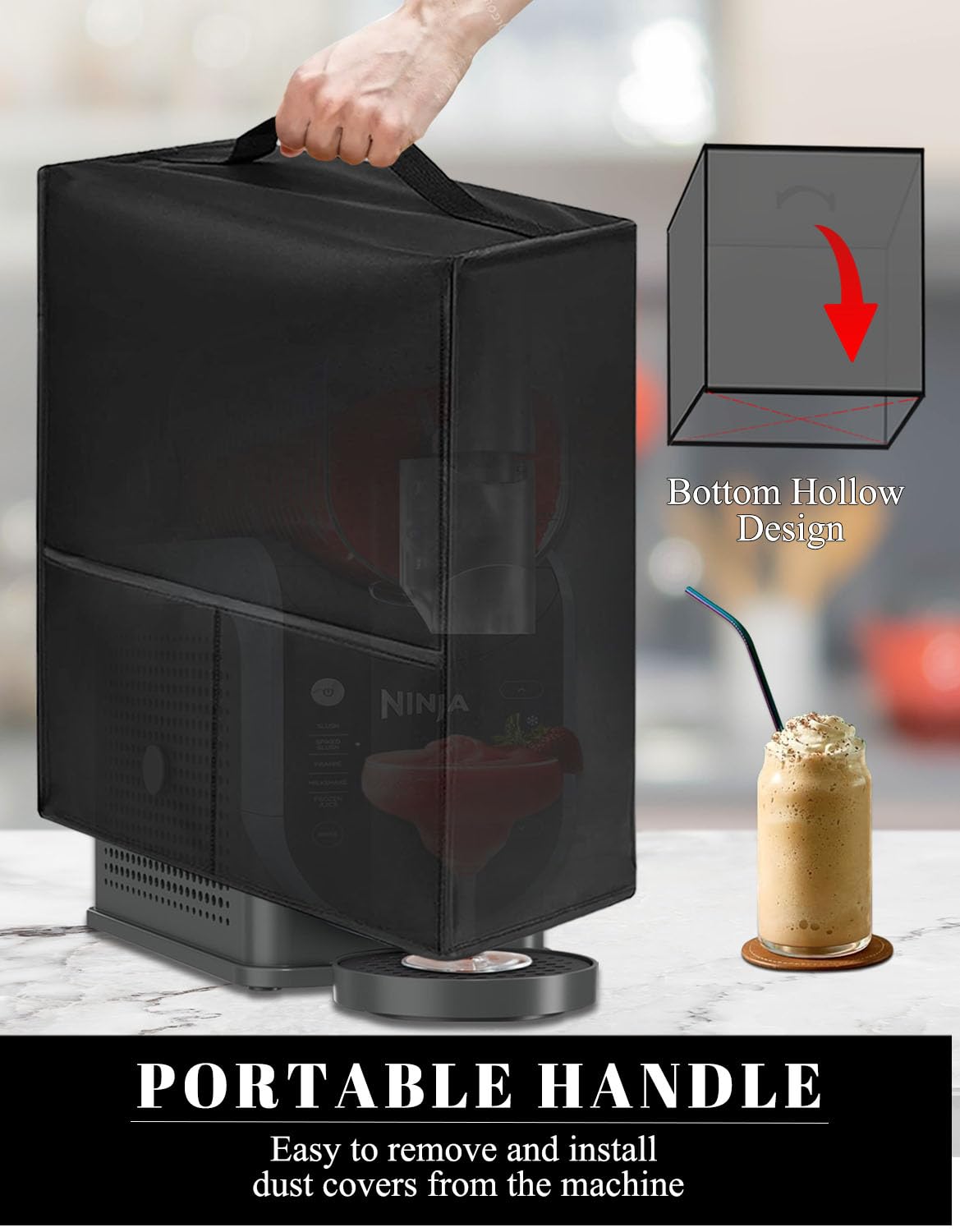 **Ninja Slushie Machine Cover - Dustproof, Waterproof, Moisture-Proof Nylon Fabric Lid for FS301C/FS301/FS300 - Perfect for Home Bars, Parties & Outdoor Events (Black)**