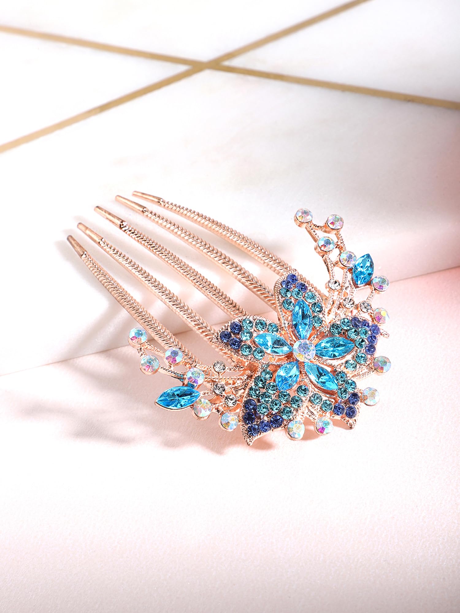 Elegant Yellow Crystal Floral Hair Comb Pin for Women - Bridal Wedding Hair Accessories, Side Pin, Jooda Pin - Perfect for Weddings, Prom, Parties & Special Occasions