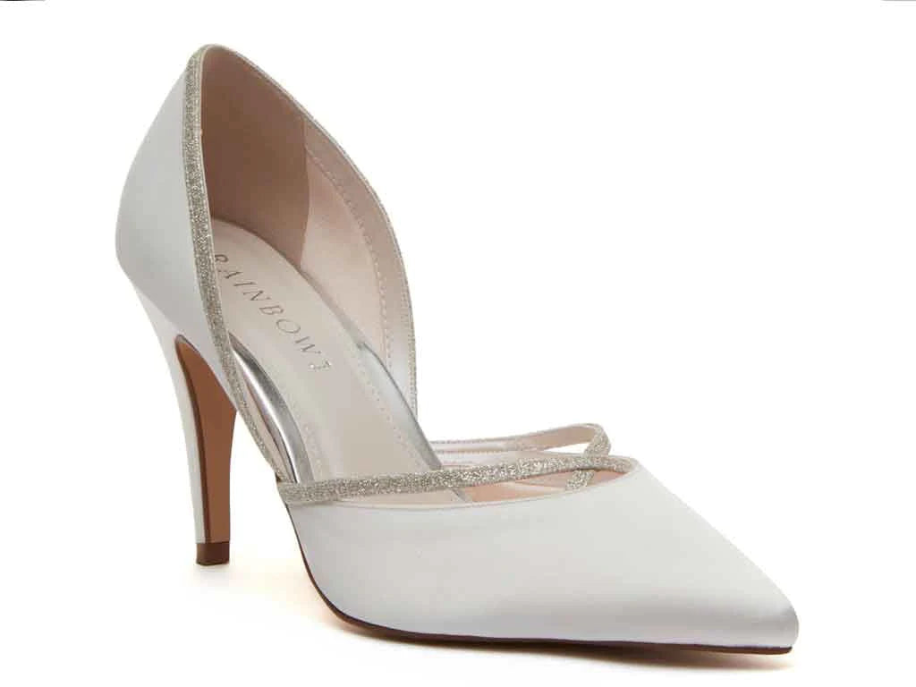 Elegant Ivory Satin Wedding Shoes with Sparkling Glitter Trim | Rainbow Club Georgia Collection | Perfect for Bridal Parties, Formal Events & Special Occasions