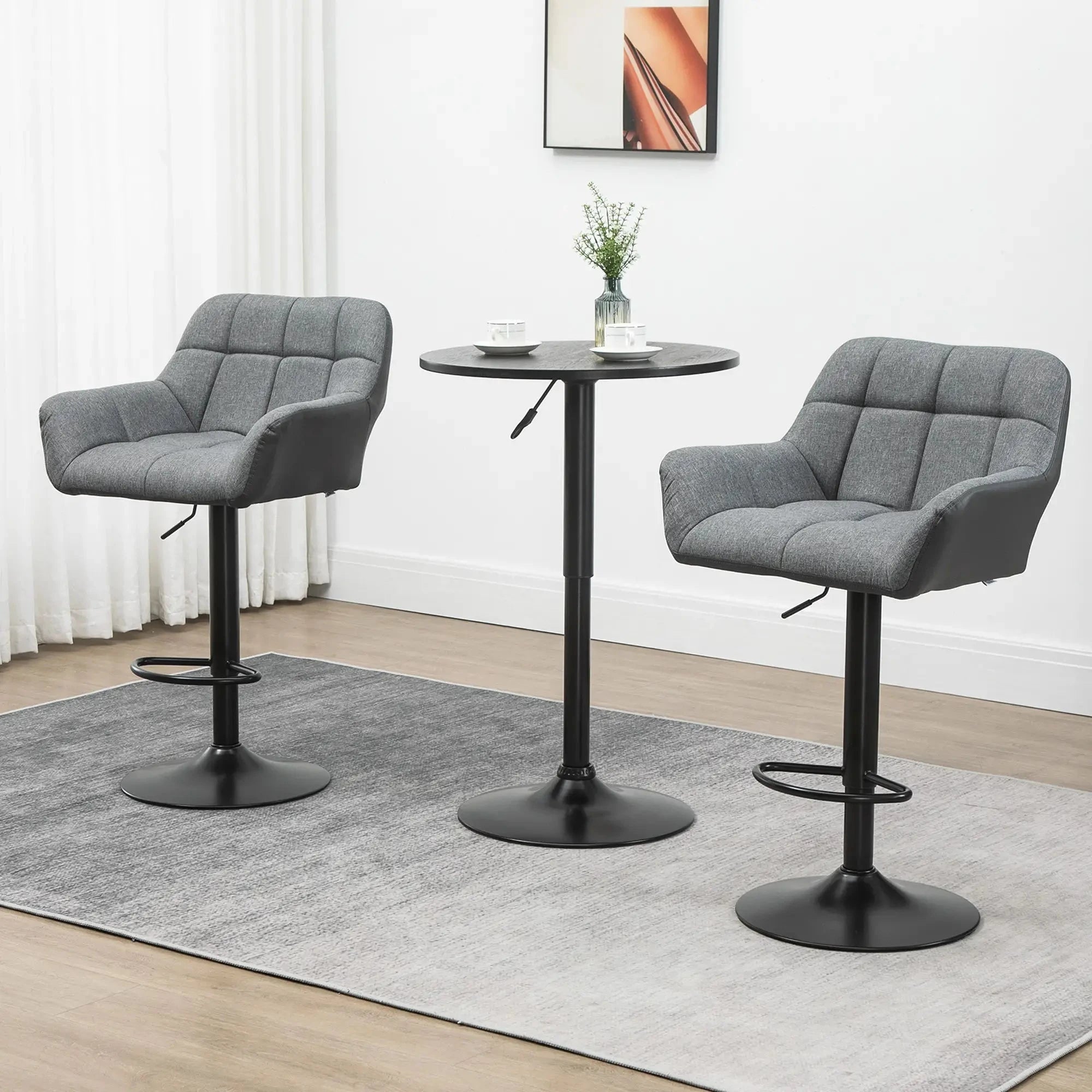 Swivel Adjustable Bar Stools (Set of 2) - Faux Leather & Linen Touch Fabric - 5 Color Options - Perfect for Kitchen Islands, Home Bars & Dining Areas