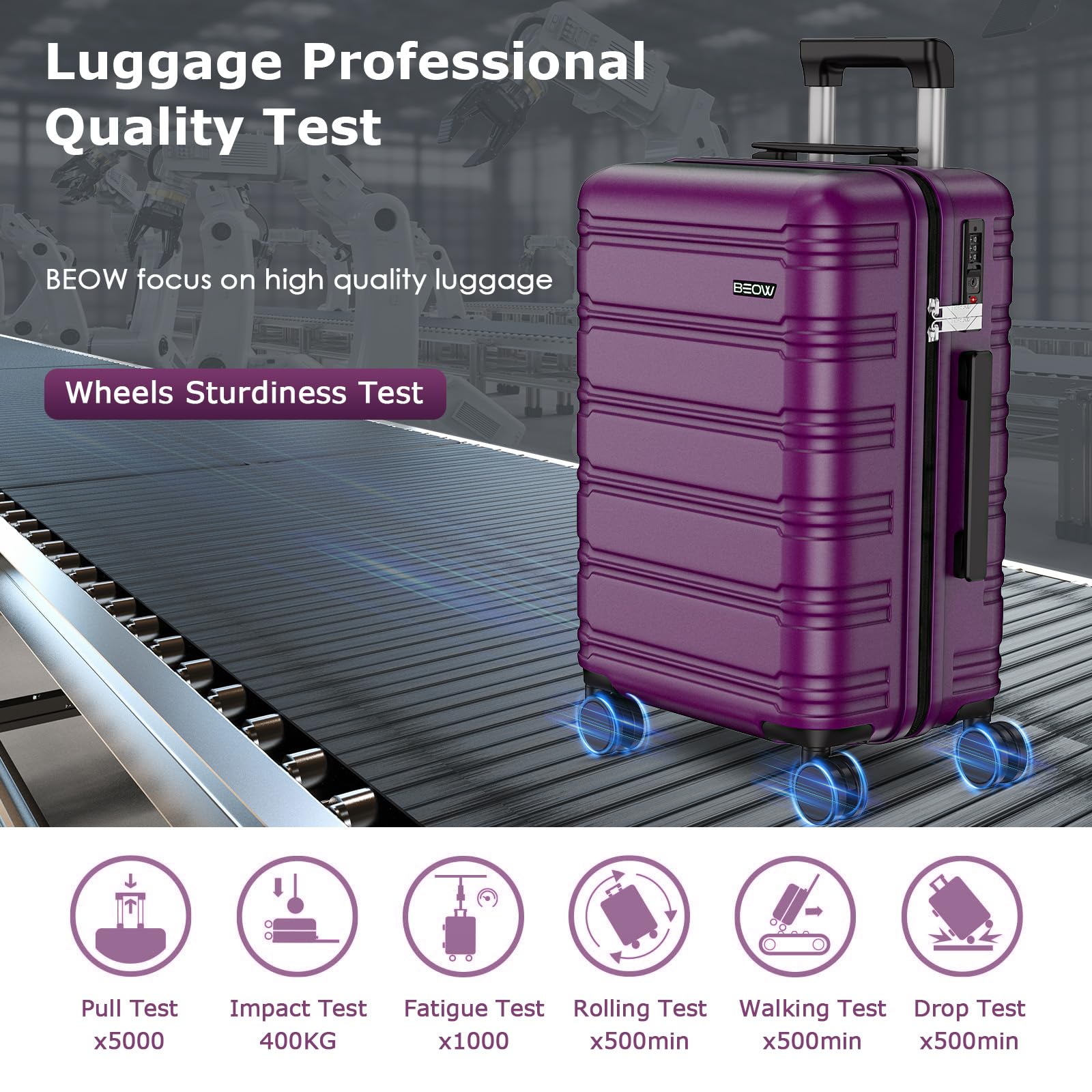 BEOW 3-Piece Expandable Hardside Luggage Set with Spinner Wheels & TSA Lock - 20/24/28 Inch Lightweight Polycarbonate Suitcases for Women (Purple) - Perfect for Air Travel, Business Trips & Vacation Getaways
