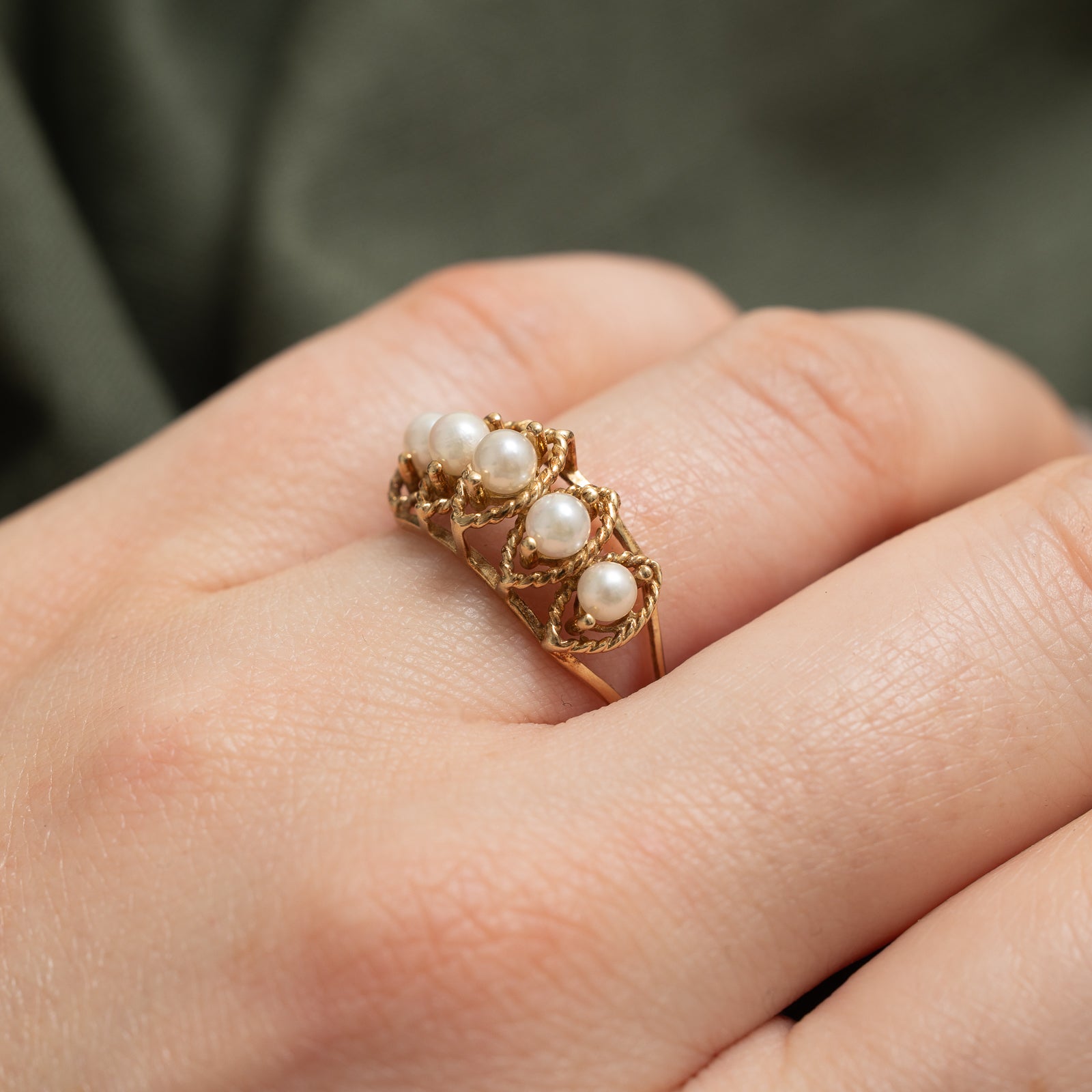 Five Stone Pearl Textured Ring - Size 8.25 | Elegant Stackable Jewelry for Women, Perfect for Weddings, Anniversaries & Everyday Wear