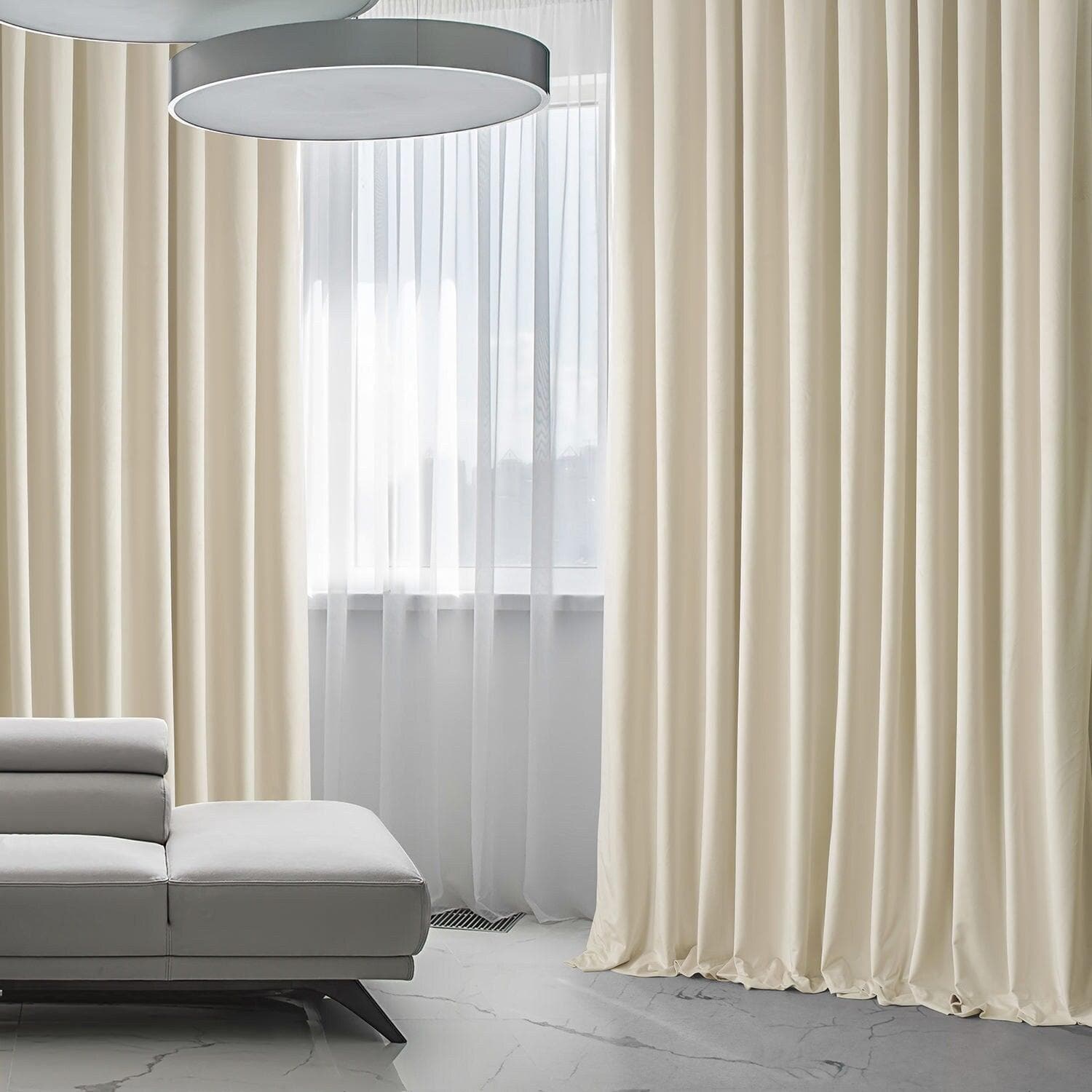 Extra Wide Signature Plush Velvet Blackout Curtains for Bedroom & Living Room - Diva Cream Hotel Collection - Noise Reducing & Light Blocking Window Drapes