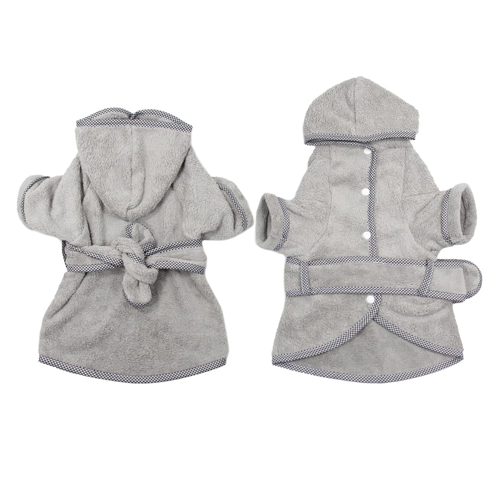 Premium Dog Bathrobe - Microfiber Hooded Absorbent Pet Towel for Quick Drying | Warm & Cozy Bath Coat for Small Medium Large Dogs & Cats (Gray, Size S) | Perfect for Post-Bath, Grooming & Indoor Lounging