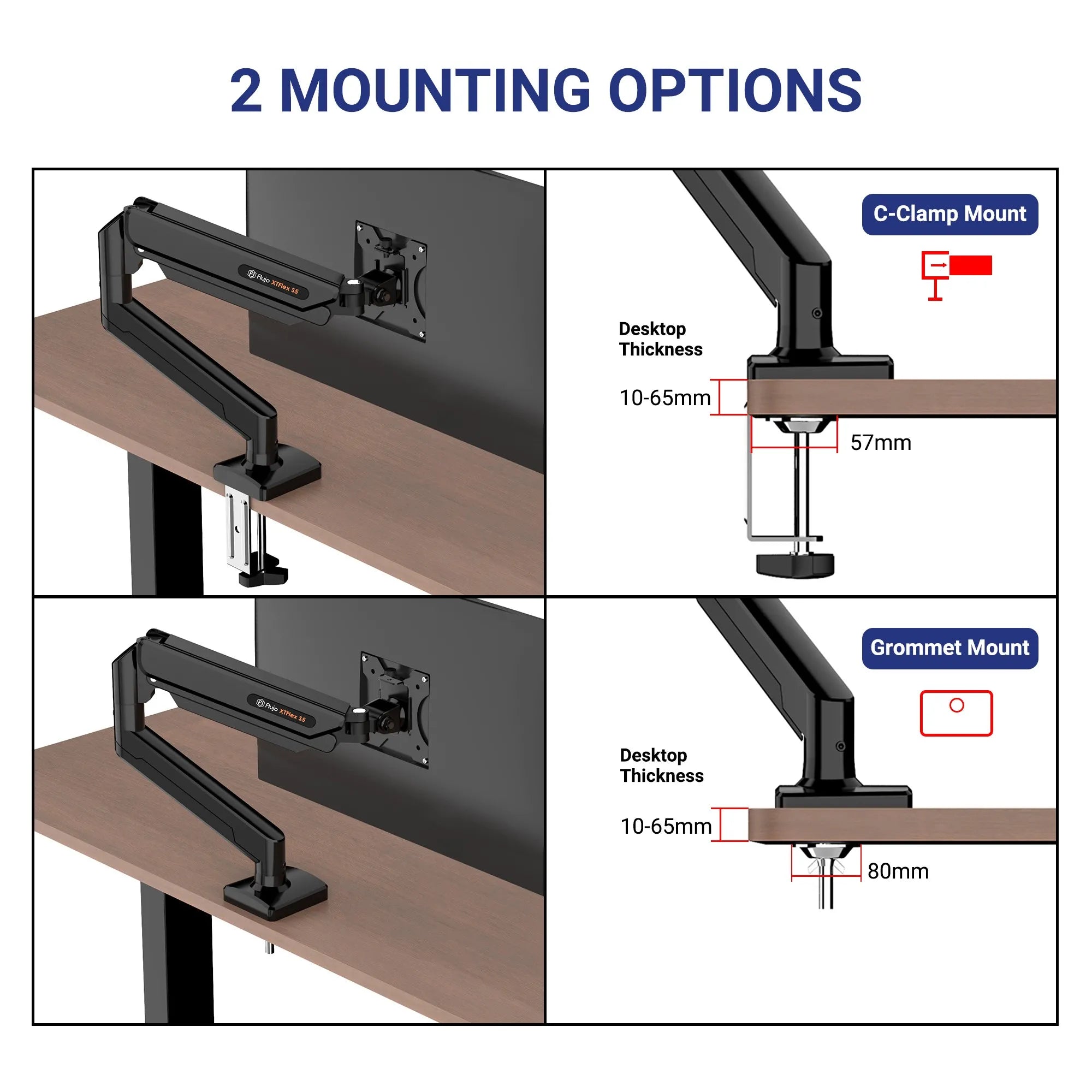 XTFlex S5 Single Monitor Arm - Adjustable VESA Mount for 13-32 inch Screens - Ergonomic Desk Clamp for Home Office & Gaming Setup