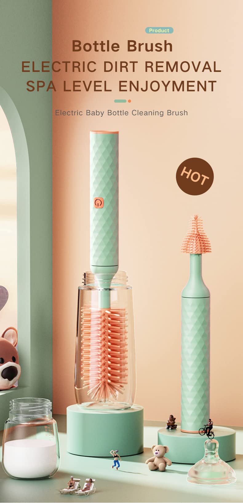 Electric Baby Bottle Brush Set - 3Pcs Automatic Nipple Cleaner & Straw Brush for Newborns | Perfect Gift for Pregnant Women & New Moms (Pink) | Ideal for Sterilizing Bottles, Pacifiers & Baby Feeding Accessories