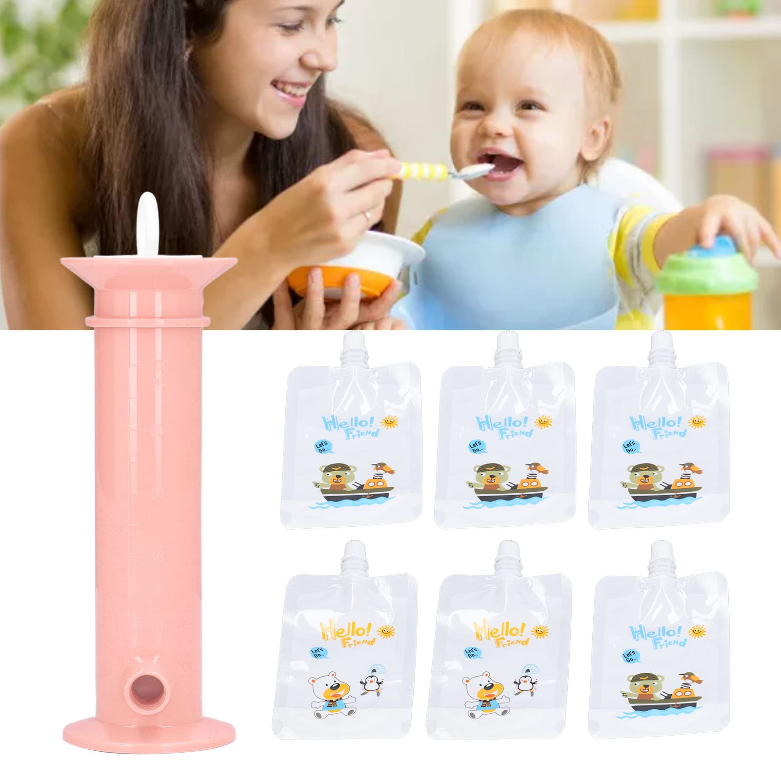 7-Piece Reusable Baby Food Pouch Maker Set - Fruit Puree Filler for Toddlers & Kids - Perfect for Homemade Applesauce, Yogurt & Smoothies - Great for Daycare, Travel & On-the-Go Snacks