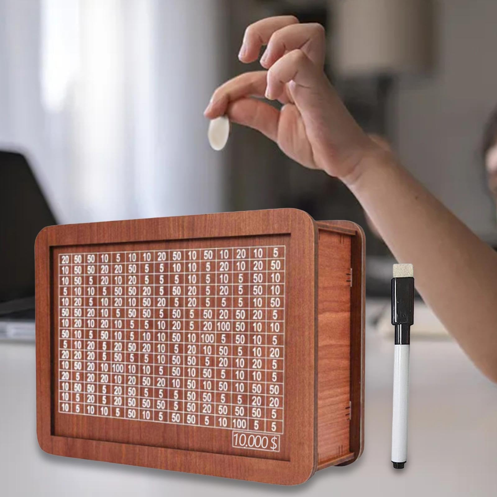10000 Dollar Wooden Cash Vault Savings Box - Money Saving Challenge Box for Adults with Target Numbers - Perfect for Cash Gifts, Budgeting & Financial Goals (Cash Saver, Money Box, Cashbox)