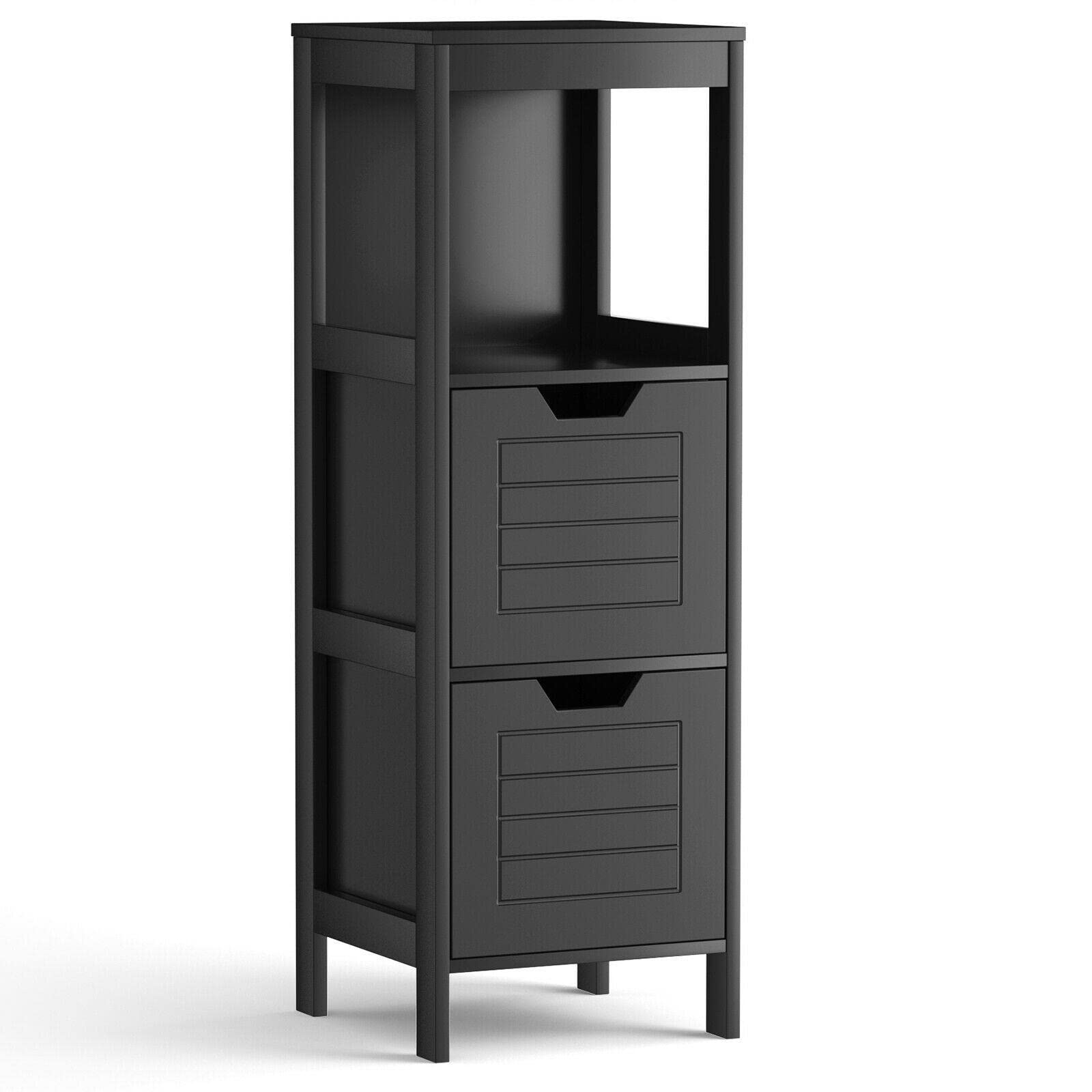 Black Wooden Bathroom Floor Cabinet - Multifunctional Storage Organizer for Towels, Toiletries & Bath Accessories | Perfect for Small Bathrooms, Vanity Storage & Home Organization