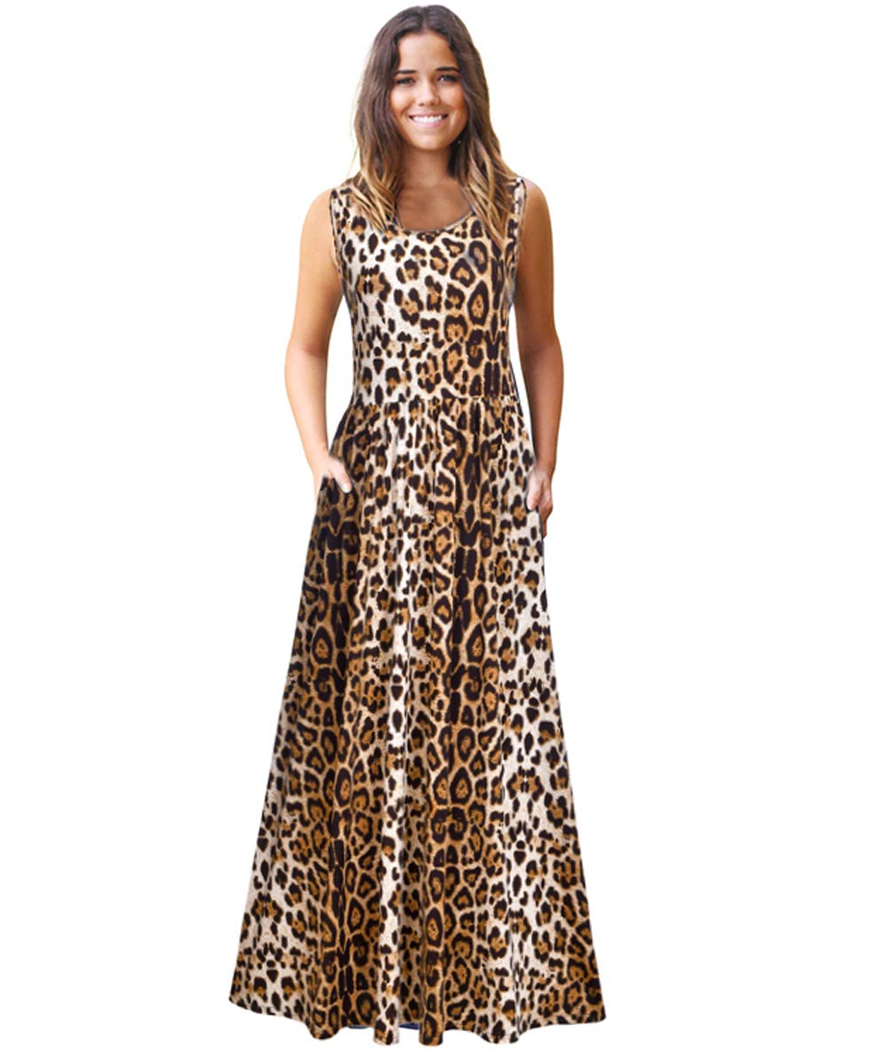 MedeShe Women's Sleeveless Flowy Maxi Dress with Pockets - Digital Print Summer Casual Long Dress for Beach, Vacation & Everyday Wear