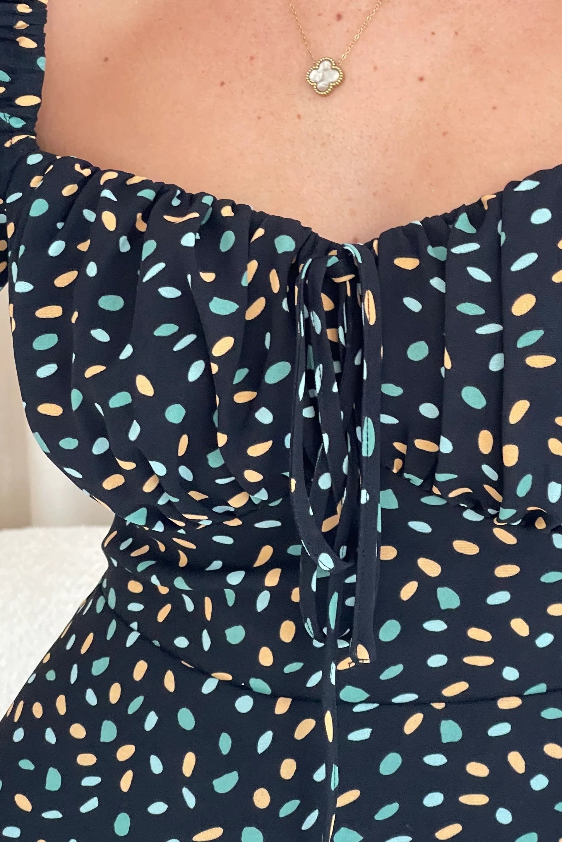 Jemima Square Neck Midi Dress for Women - Floral Print Summer Dress (Black/Multi Color) - Perfect for Beach Vacation, Date Night & Office Wear