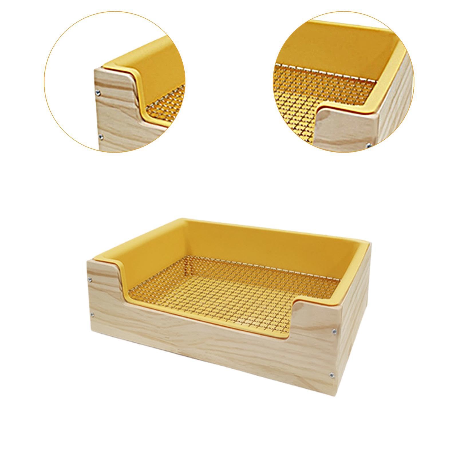 2 in 1 Wooden Rabbit Hay Feeder & Litter Box - Guinea Pig Hay Holder with Toilet Pan for Rabbits, Hamsters, Small Pets - Yellow (Perfect for Cage Setup & Easy Cleaning)