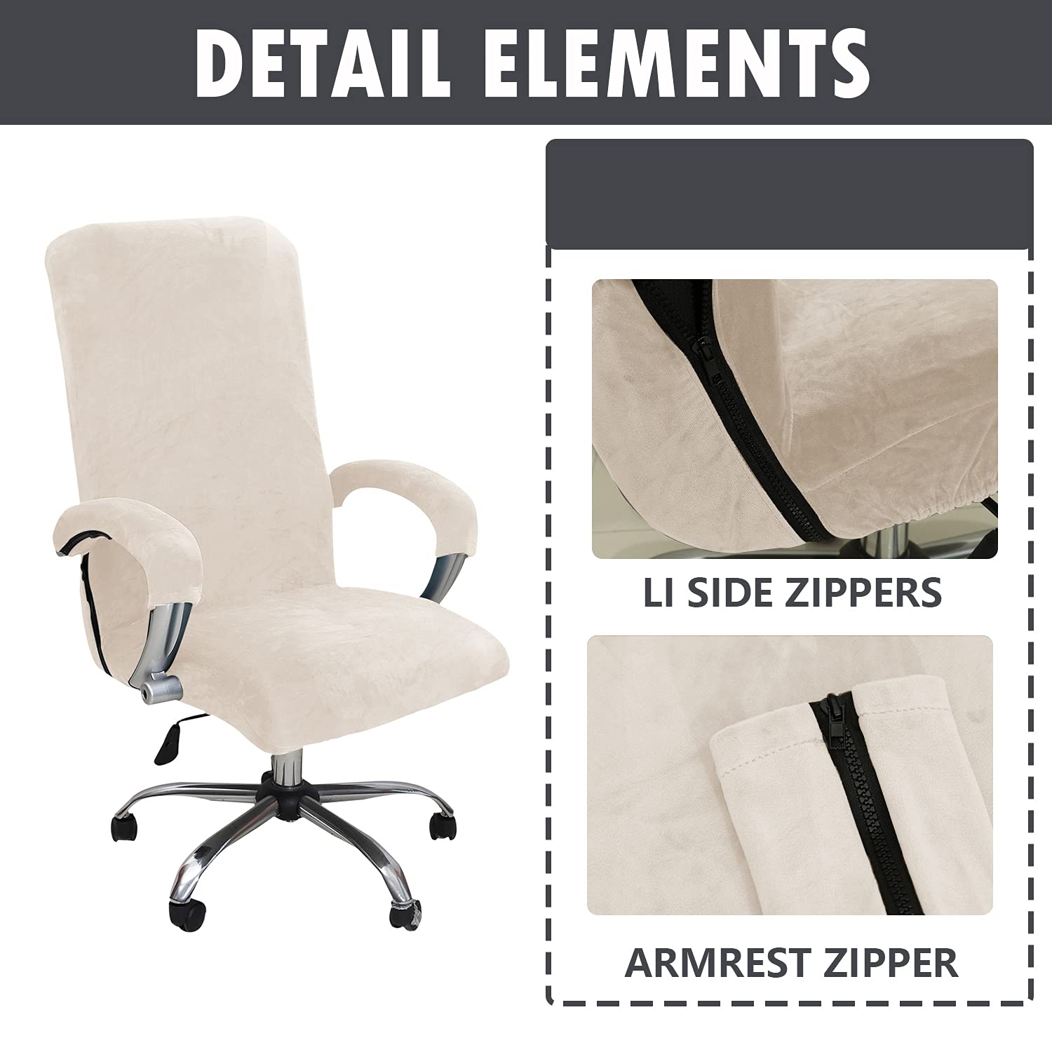 Premium Velvet Office Chair Cover with Armrest Covers - Stretchable Universal Fit for Computer Desk, Boss Swivel & Gaming Chairs (Large, Beige) - Perfect for Home Office, Gaming Setup & Workspace Decor